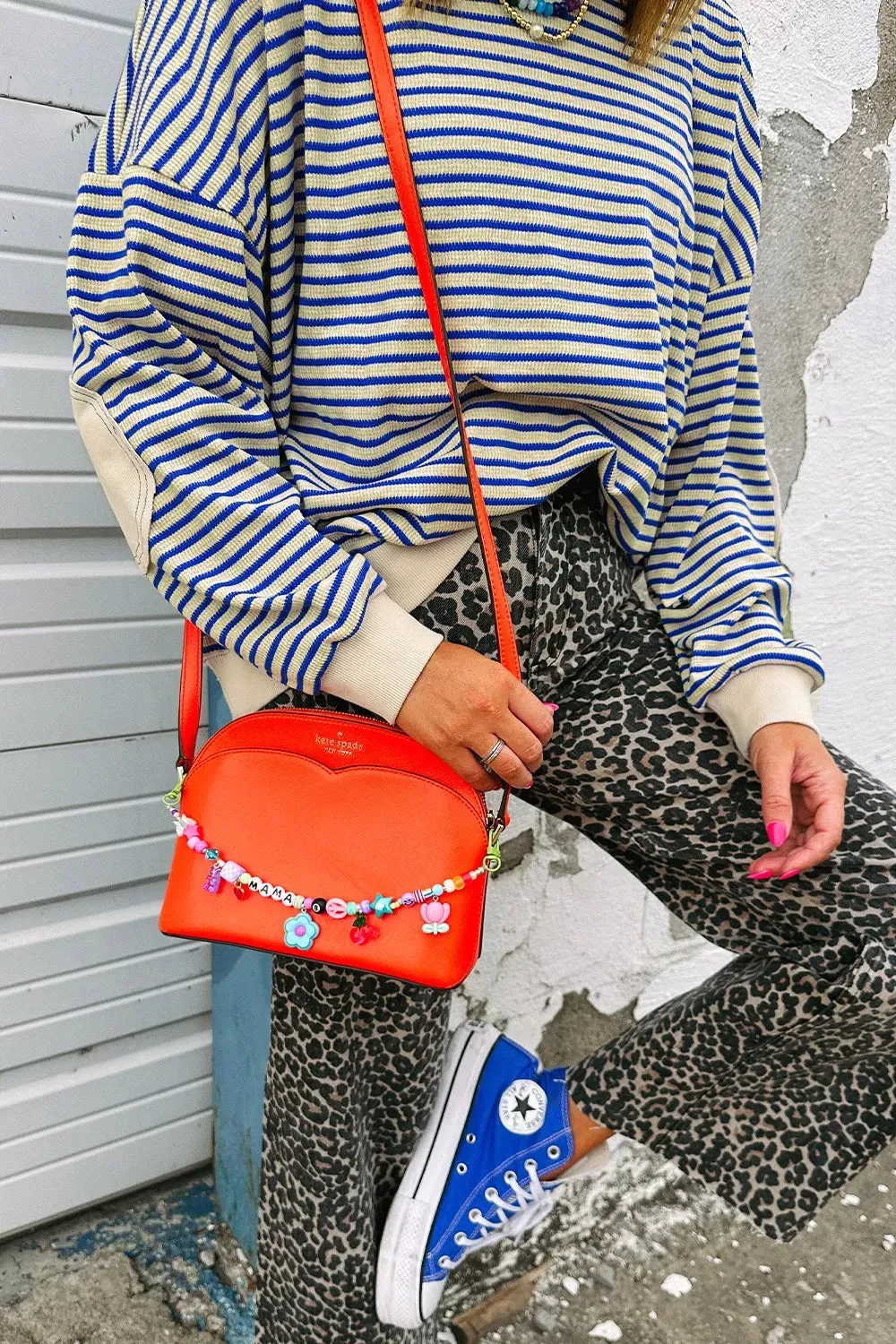 Striped Round Neck Dropped Shoulder Sweatshirt sold by Charming Charlie product image thumbnail 3