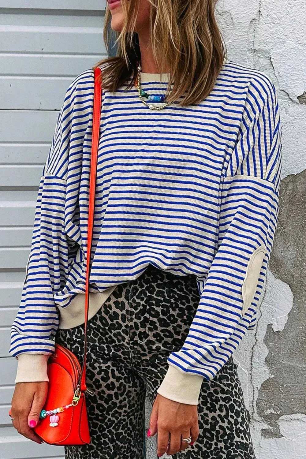 Striped Round Neck Dropped Shoulder Sweatshirt sold by Charming Charlie