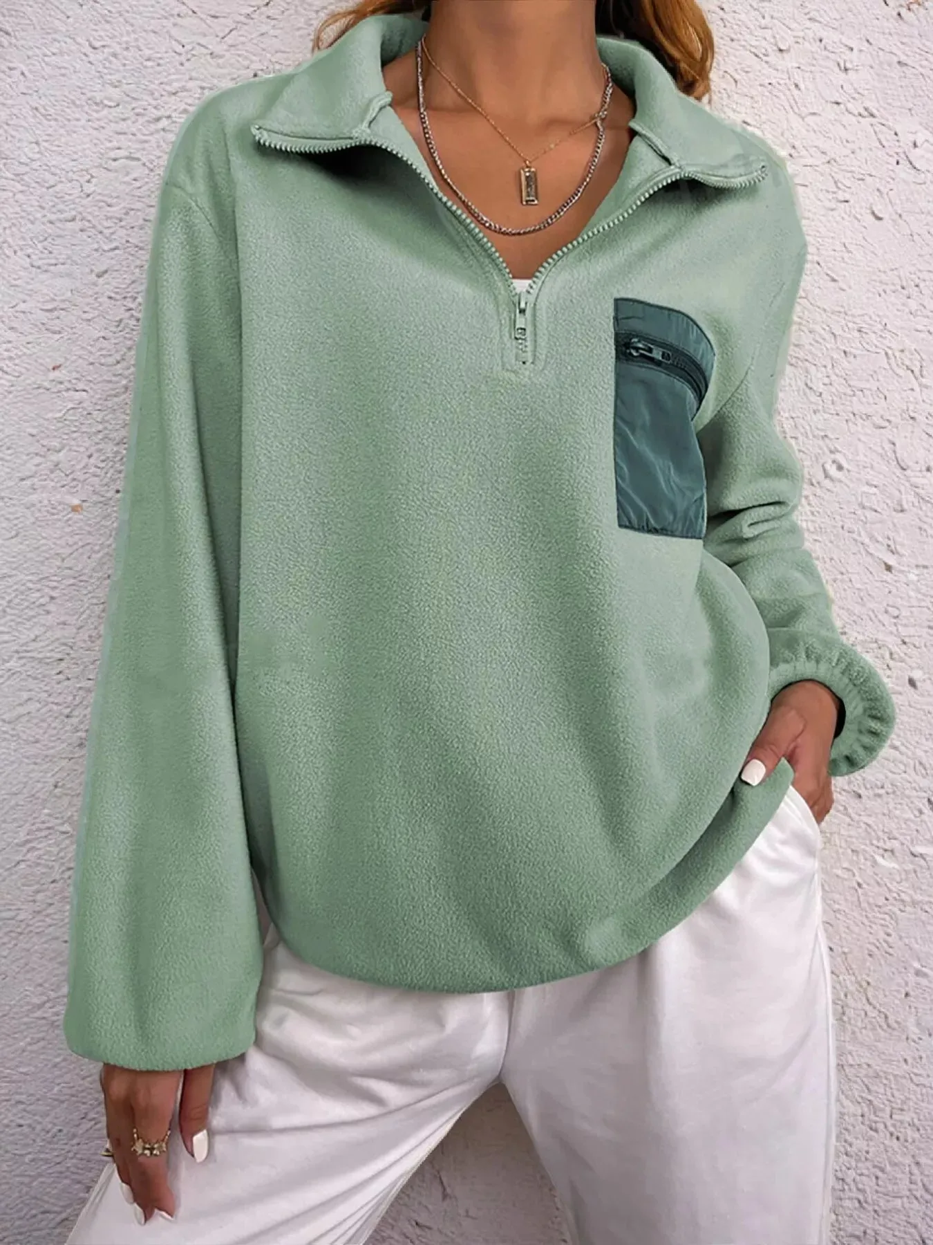 Half Zip Dropped Shoulder Sweatshirt sold by Charming Charlie product image thumbnail 5