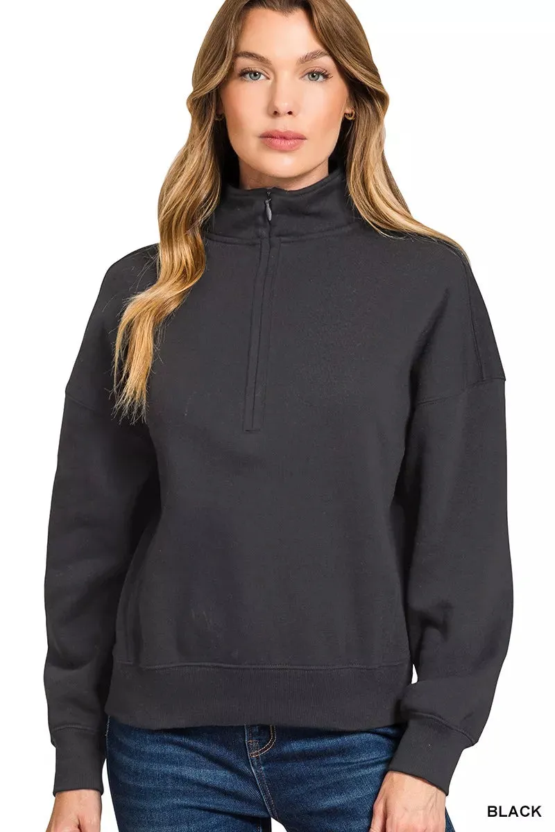 Zenana Fleece High Neck Half Zip Sweatshirt sold by Charming Charlie