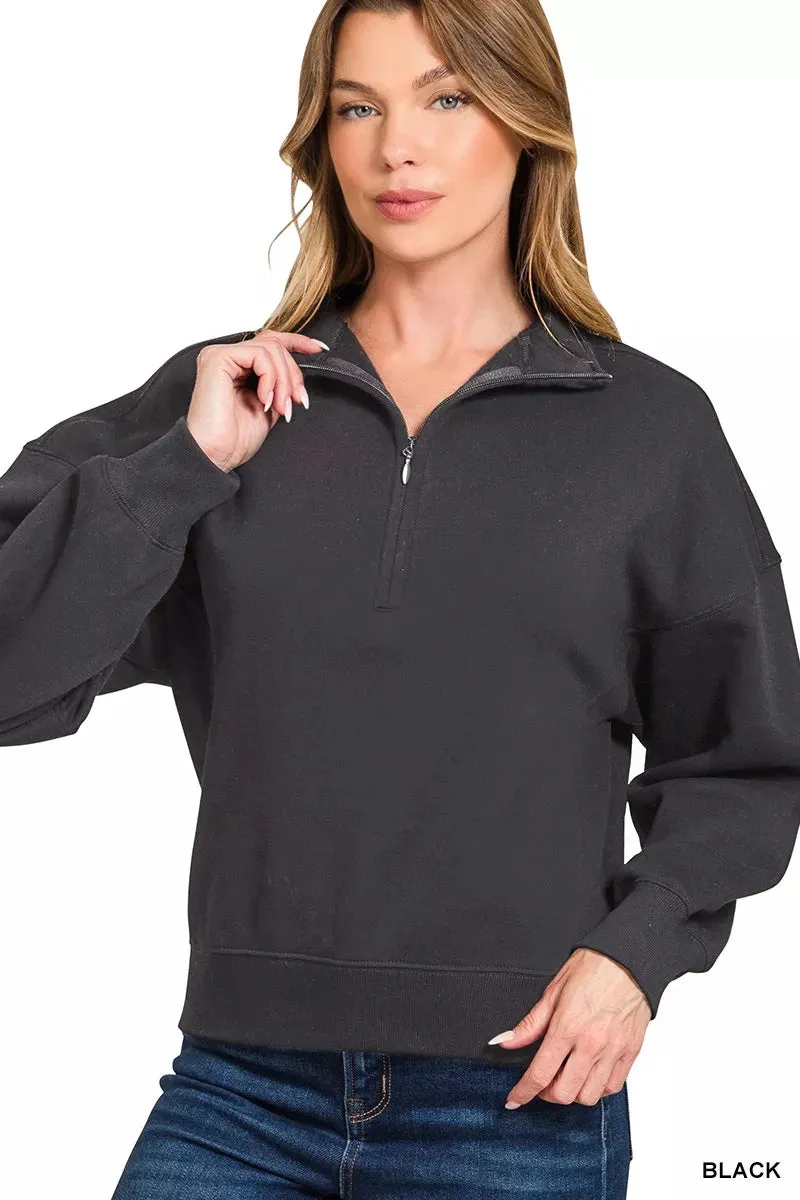 Zenana Fleece High Neck Half Zip Sweatshirt sold by Charming Charlie product image thumbnail 2