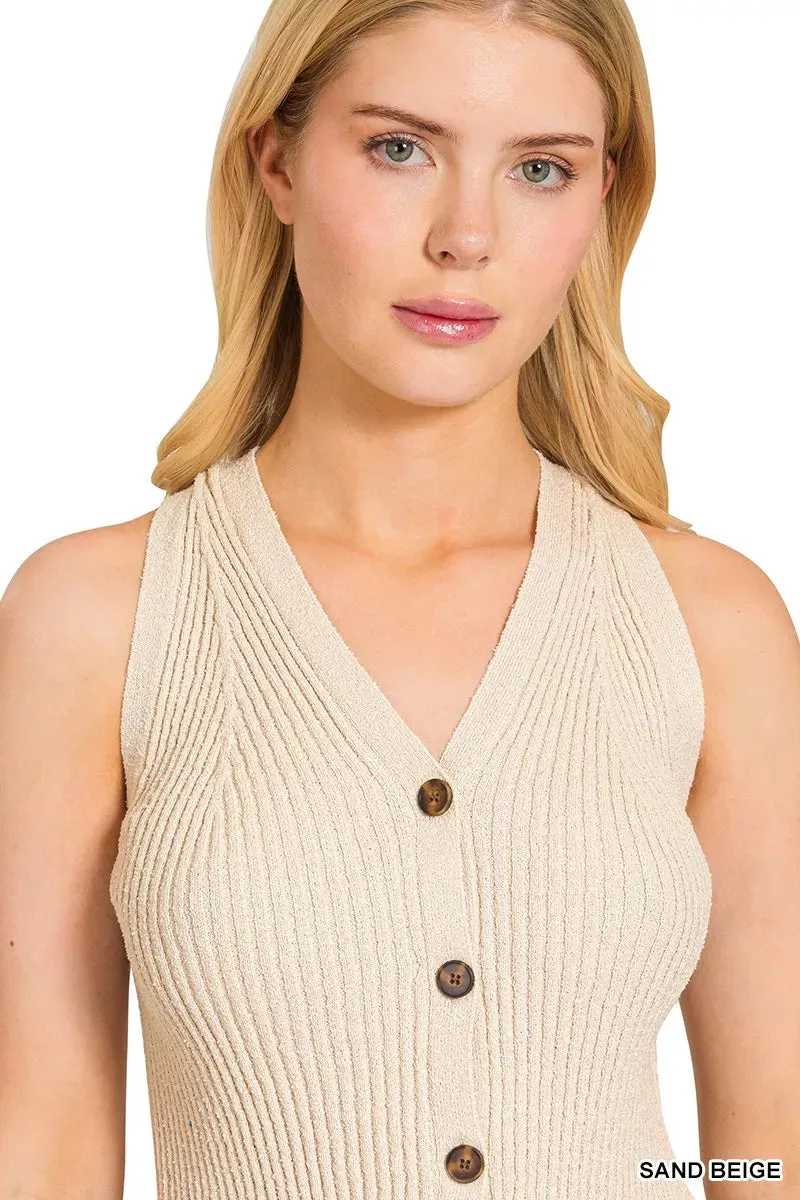 Zenana Ribbed Knit Button-Down Sweater Vest sold by Charming Charlie product image thumbnail 5