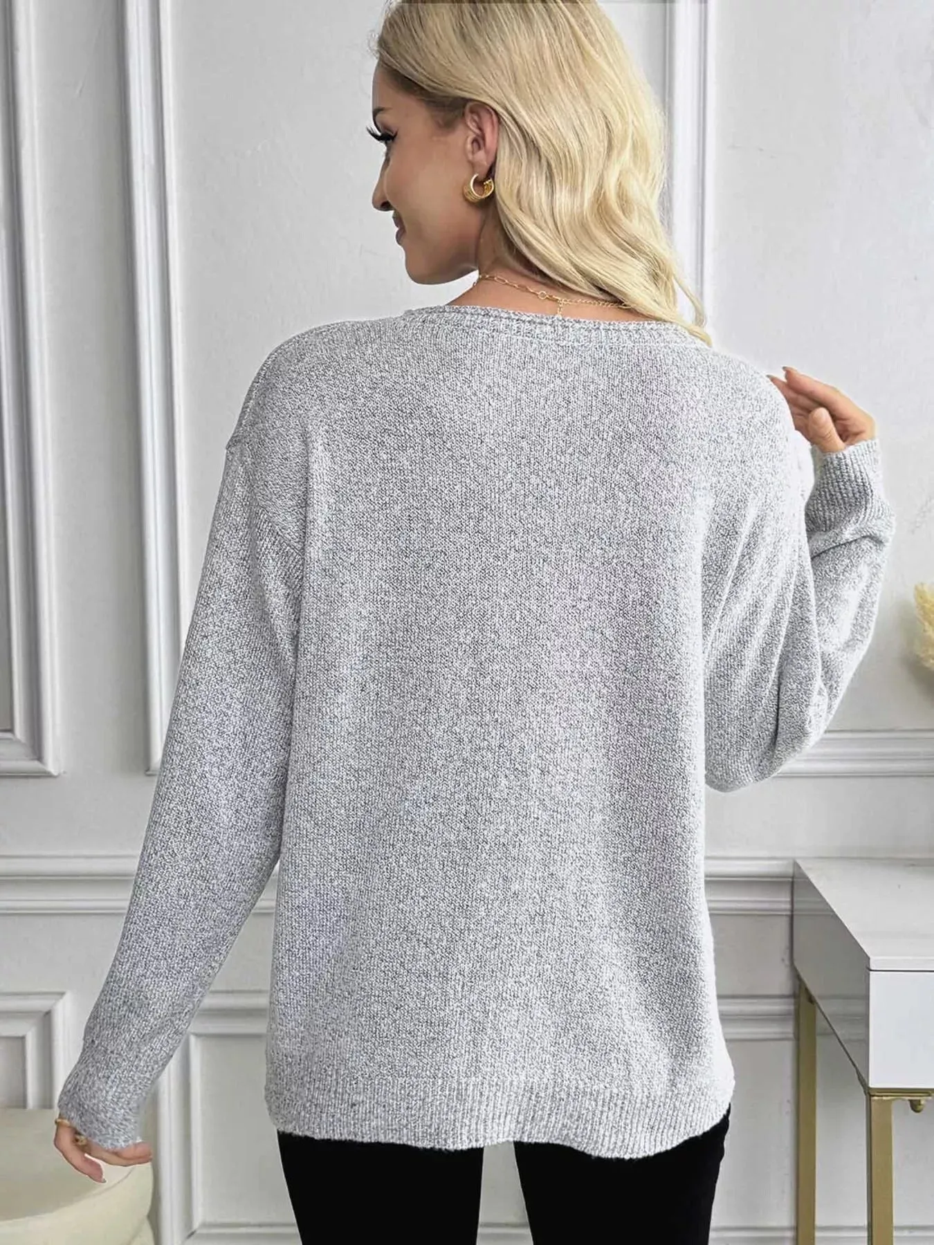 Casual V-Neck Drop Shoulder Sweater sold by Charming Charlie product image thumbnail 3
