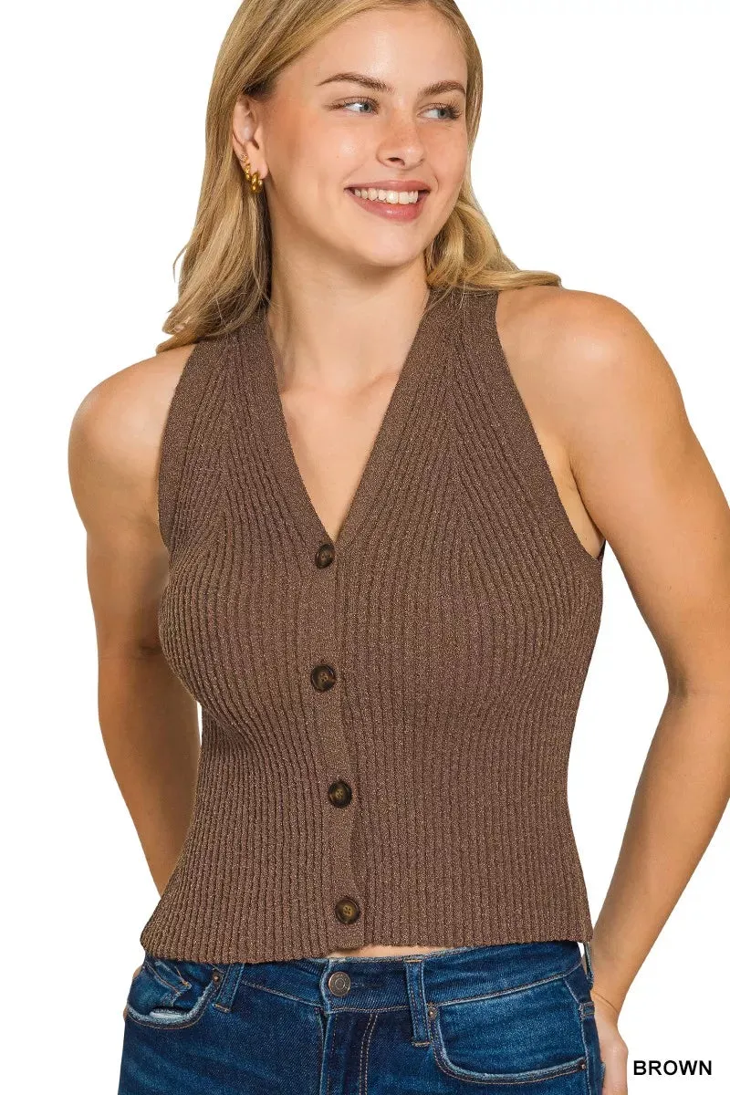 Zenana Ribbed Knit Button-Down Sweater Vest sold by Charming Charlie product image thumbnail 2