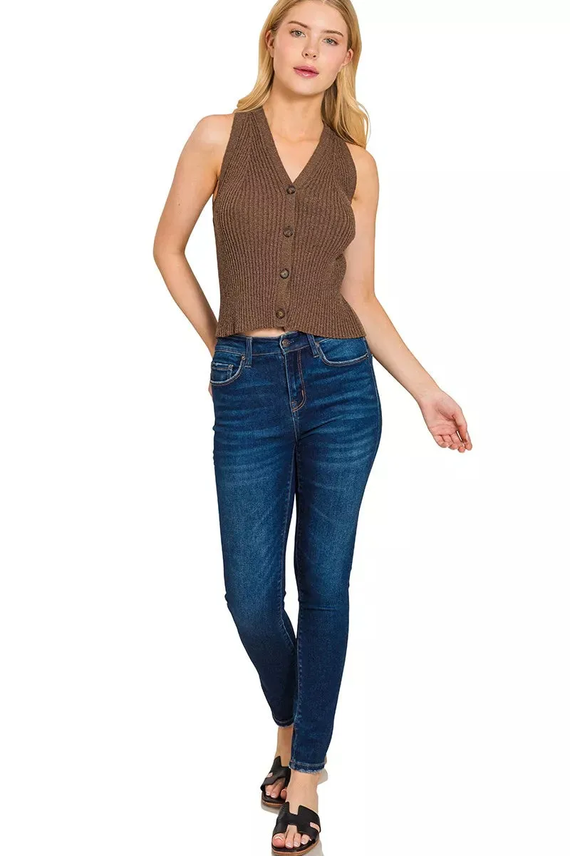 Zenana Ribbed Knit Button-Down Sweater Vest sold by Charming Charlie product image thumbnail 3