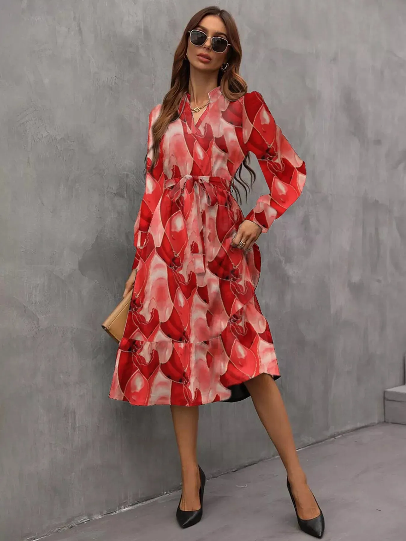 Notched Tie Waist Long Sleeve Dress sold by Charming Charlie product image thumbnail 5