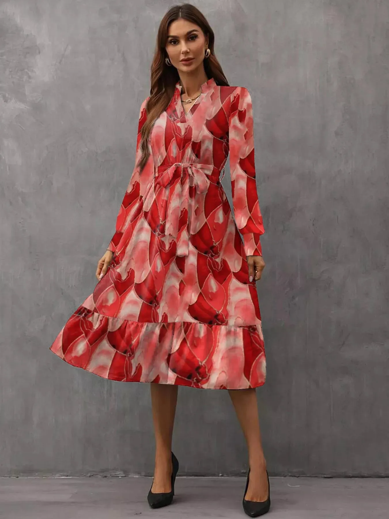 Notched Tie Waist Long Sleeve Dress sold by Charming Charlie product image thumbnail 3