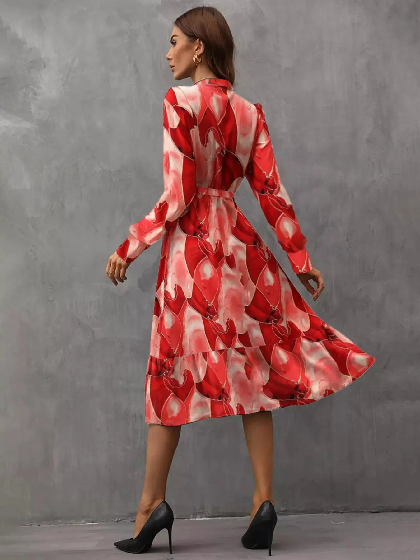 Notched Tie Waist Long Sleeve Dress sold by Charming Charlie product image thumbnail 4