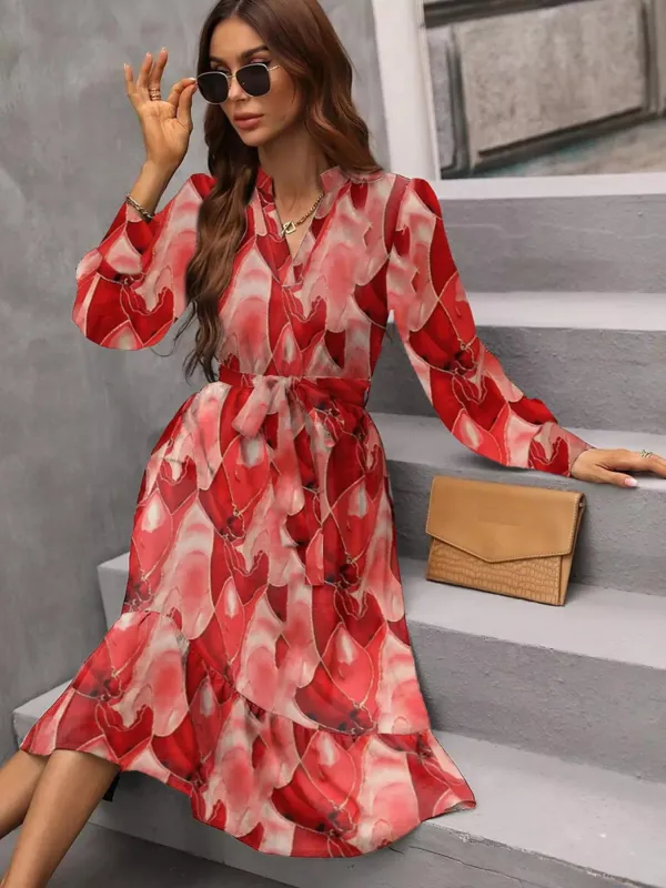 Notched Tie Waist Long Sleeve Dress sold by Charming Charlie