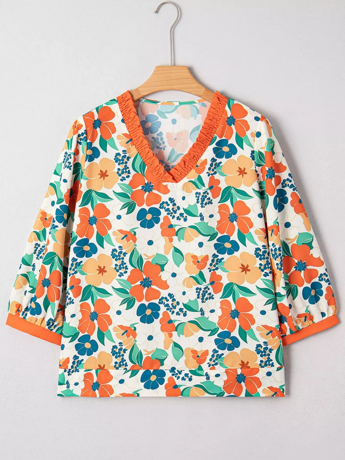 Frilled V Neck Floral Print Blouse sold by Charming Charlie product image thumbnail 2