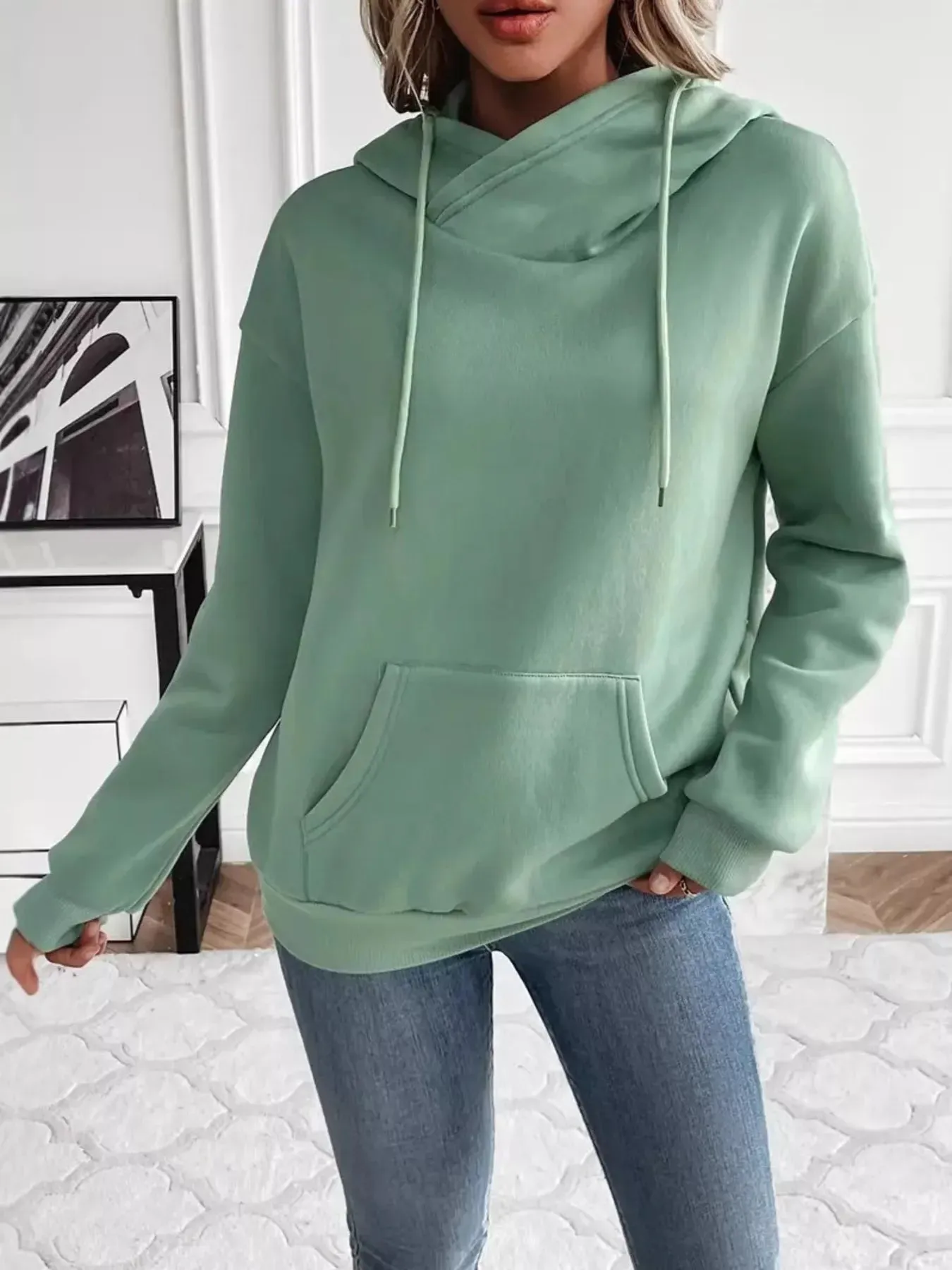Kangaroo Pocket Long Sleeve Drawstring Hoodie sold by Charming Charlie product image thumbnail 5