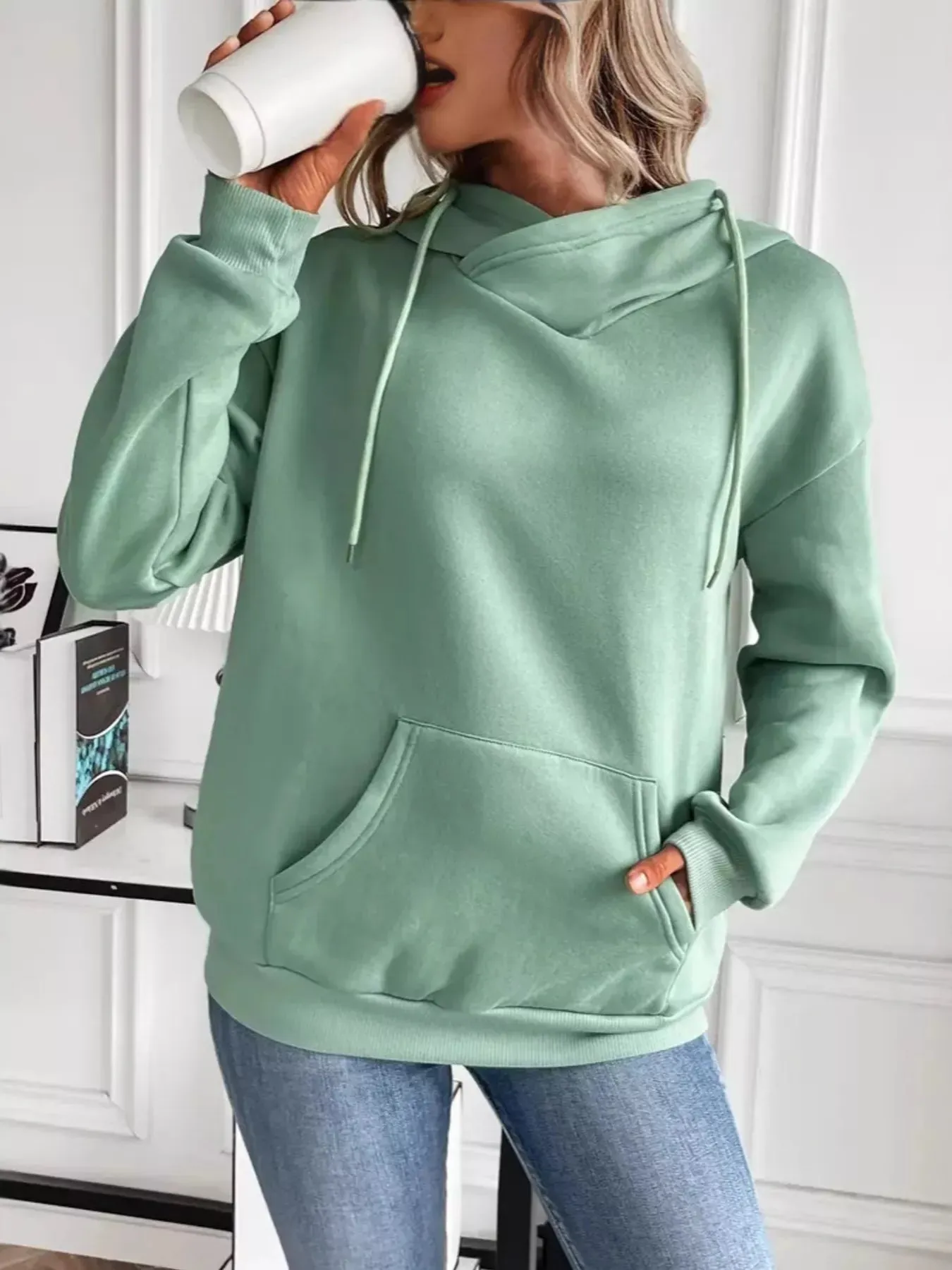 Kangaroo Pocket Long Sleeve Drawstring Hoodie sold by Charming Charlie product image thumbnail 3