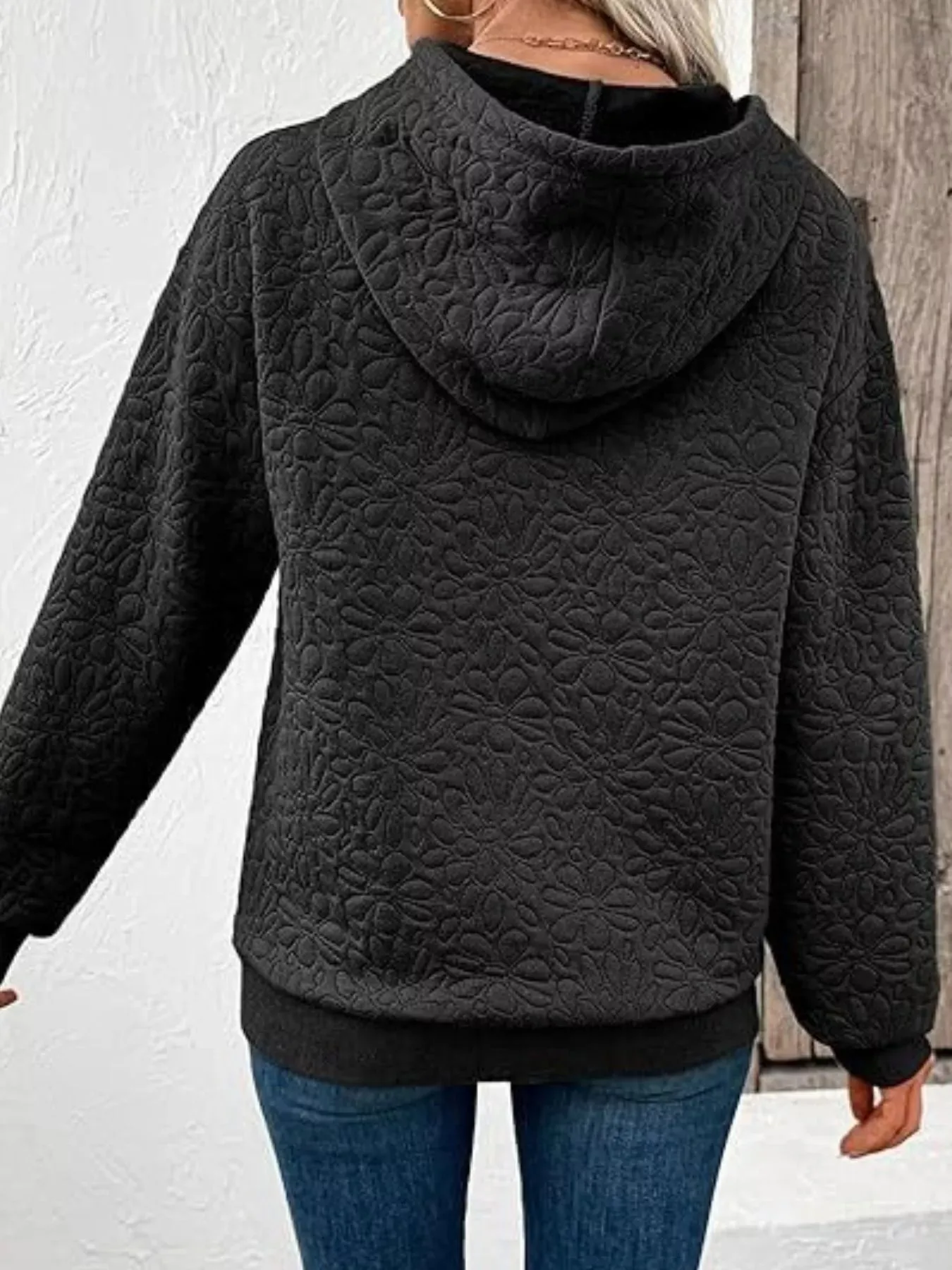 Textured Floral Quilted Hoodie sold by Charming Charlie product image thumbnail 3