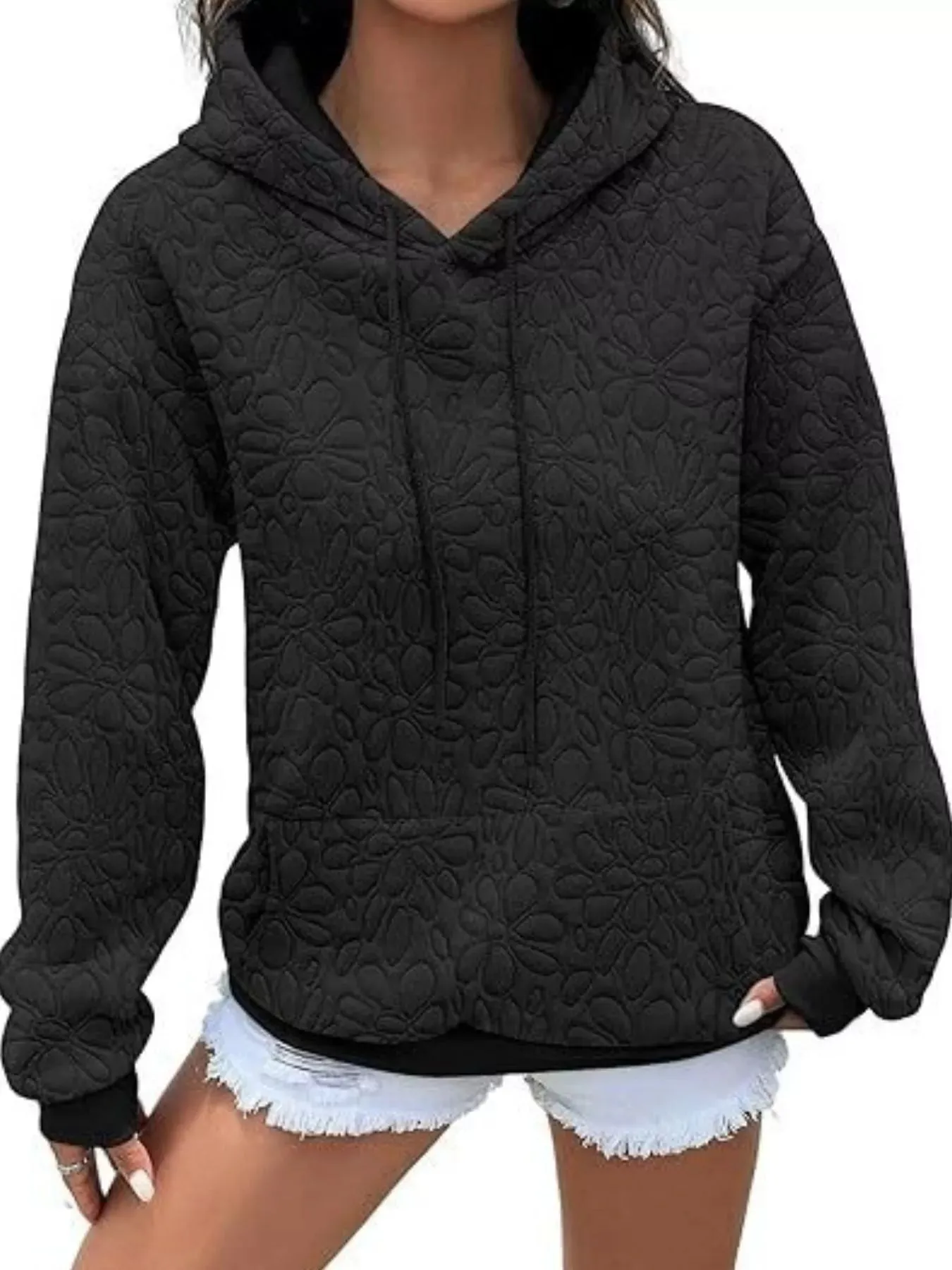 Textured Floral Quilted Hoodie sold by Charming Charlie product image thumbnail 4
