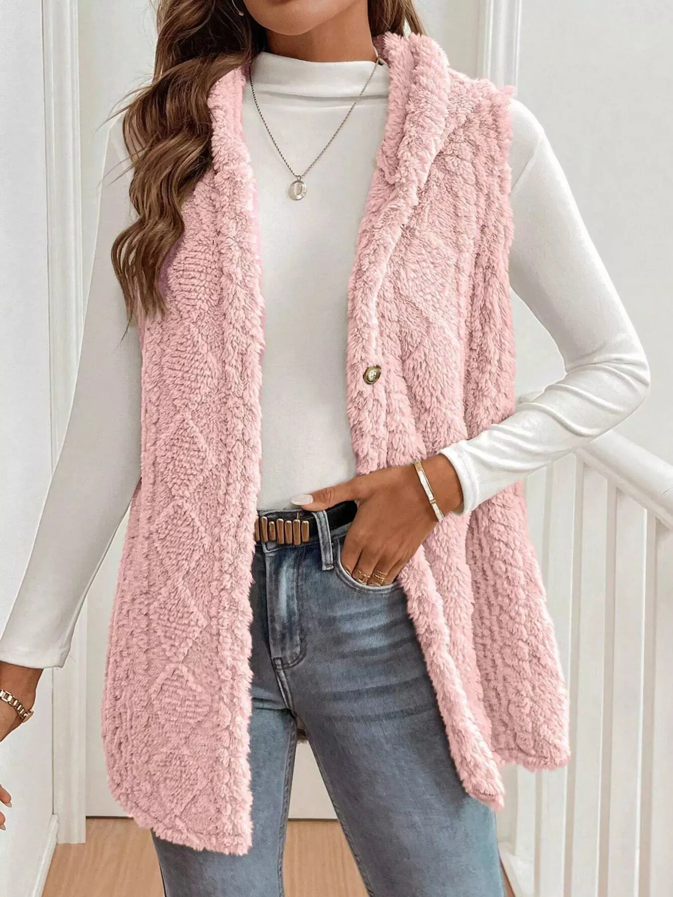 Cozy Sherpa Fleece Hooded Vest Coat sold by Charming Charlie product image thumbnail 3