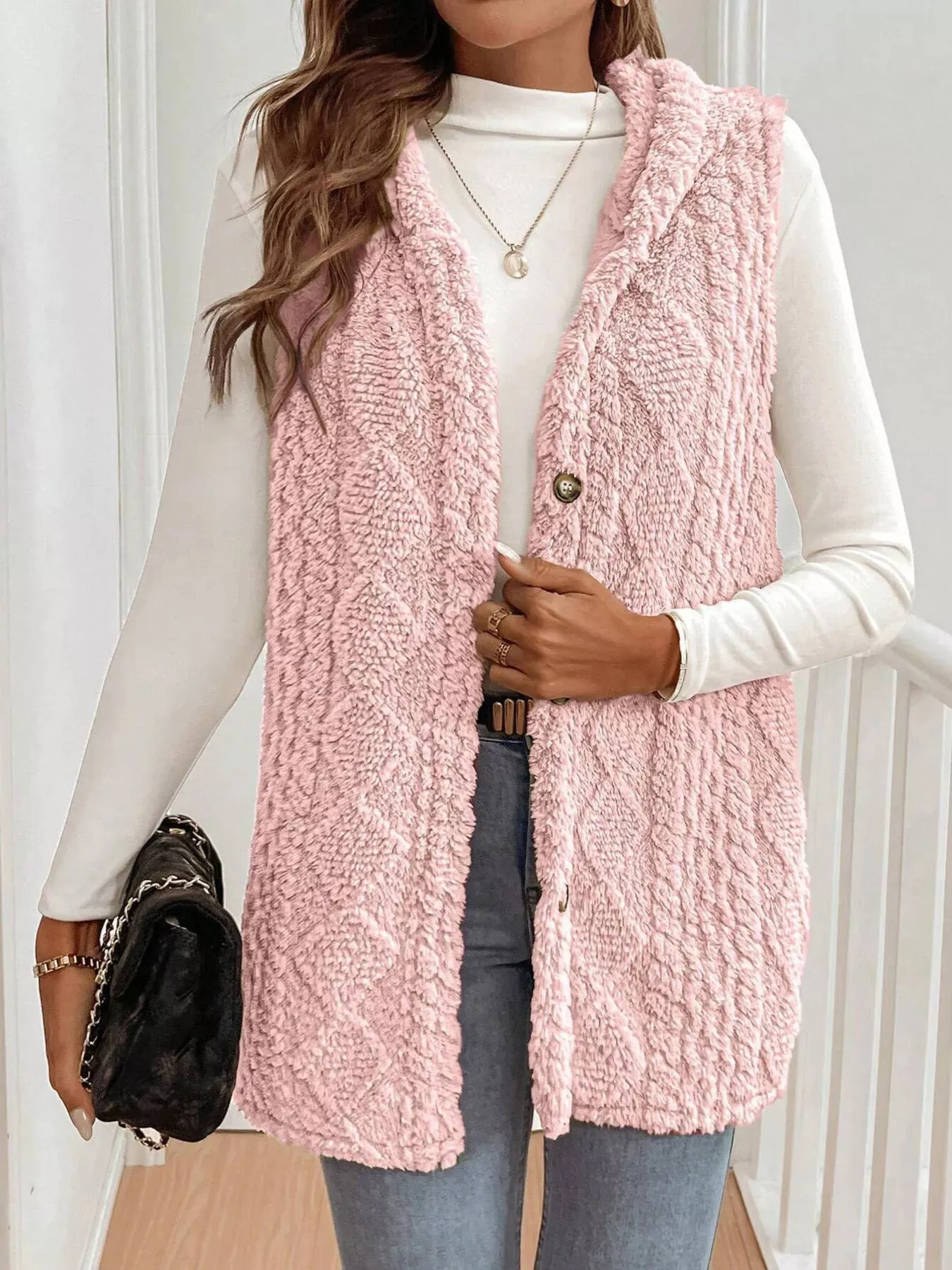 Cozy Sherpa Fleece Hooded Vest Coat sold by Charming Charlie product image thumbnail 2