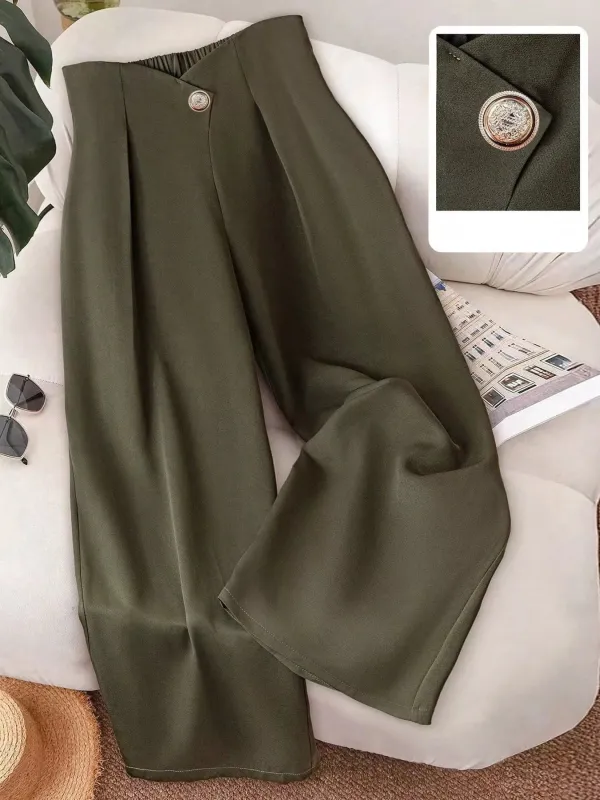 Wide-Leg Button-Accent Pants sold by Charming Charlie