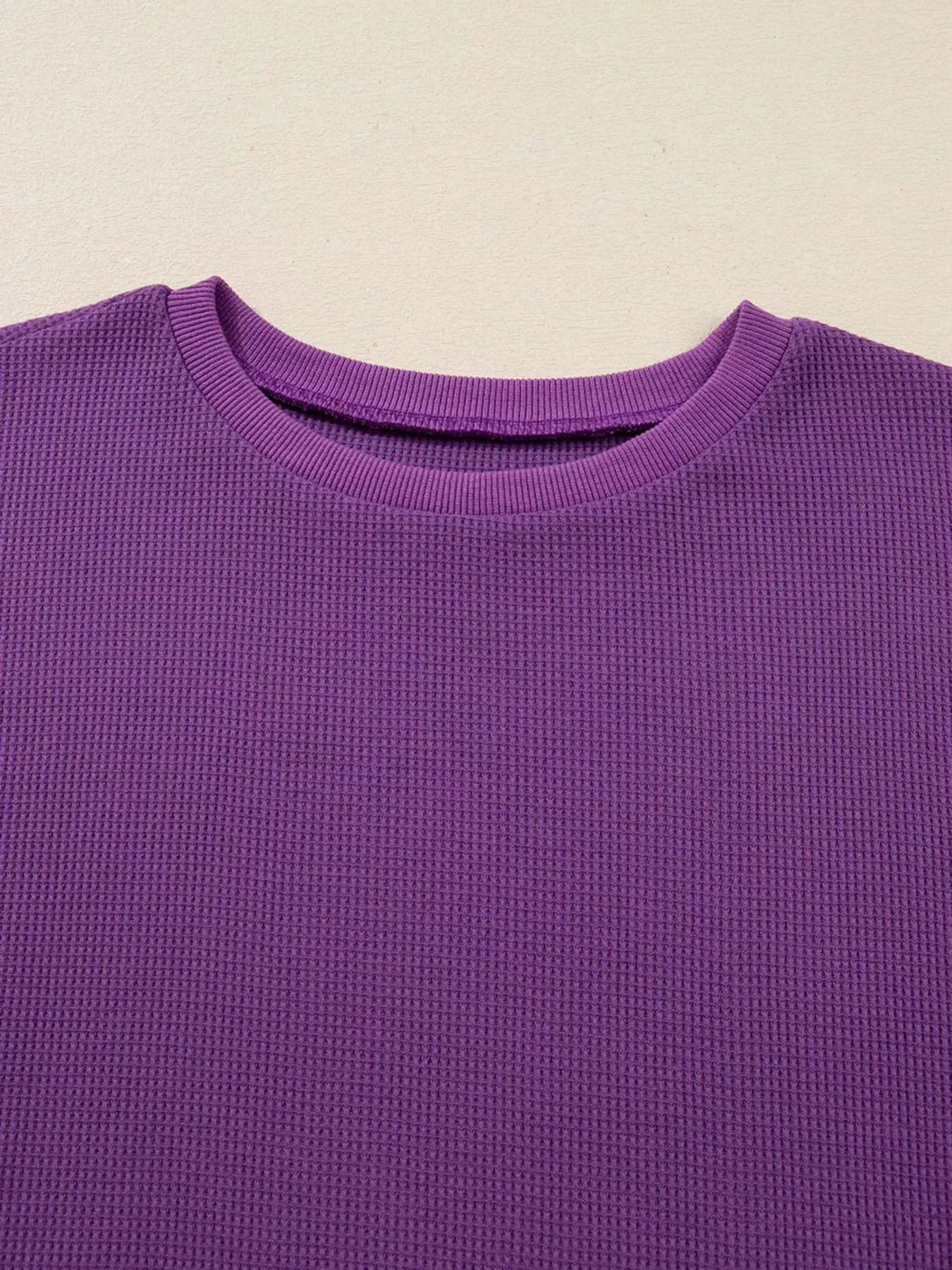 Solid Color Raw Seam Patchwork Ribbed Drop Shoulder Sweatshirt sold by Charming Charlie product image thumbnail 5