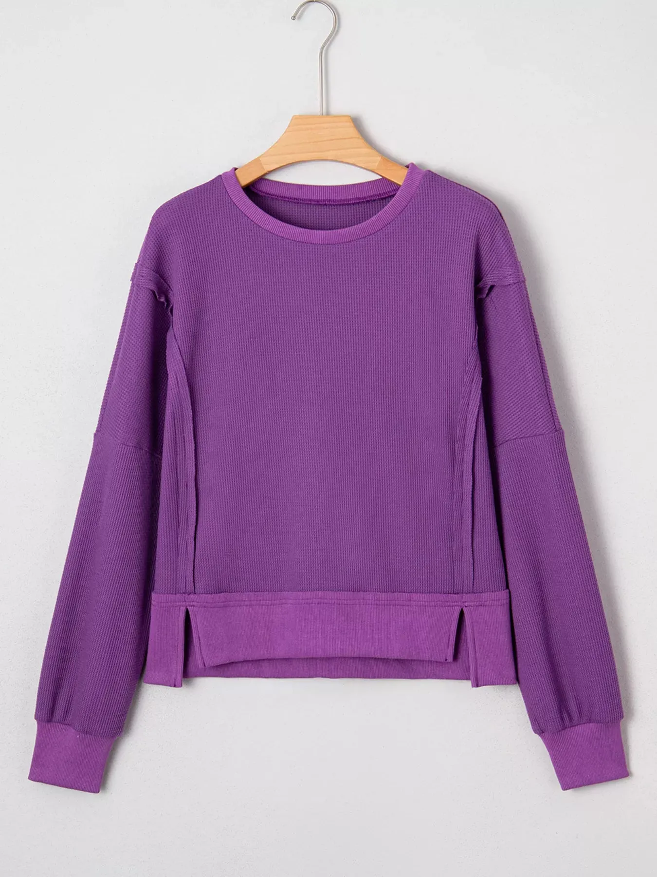 Solid Color Raw Seam Patchwork Ribbed Drop Shoulder Sweatshirt sold by Charming Charlie product image thumbnail 3