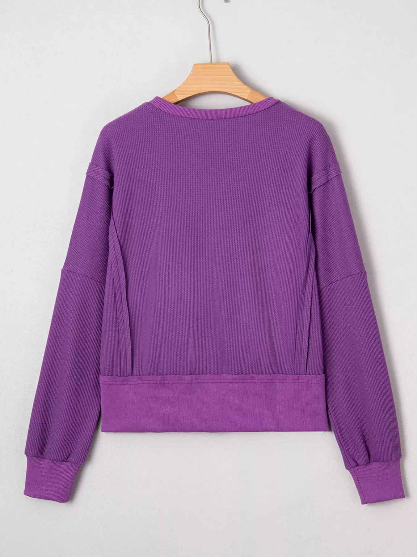 Solid Color Raw Seam Patchwork Ribbed Drop Shoulder Sweatshirt sold by Charming Charlie product image thumbnail 4