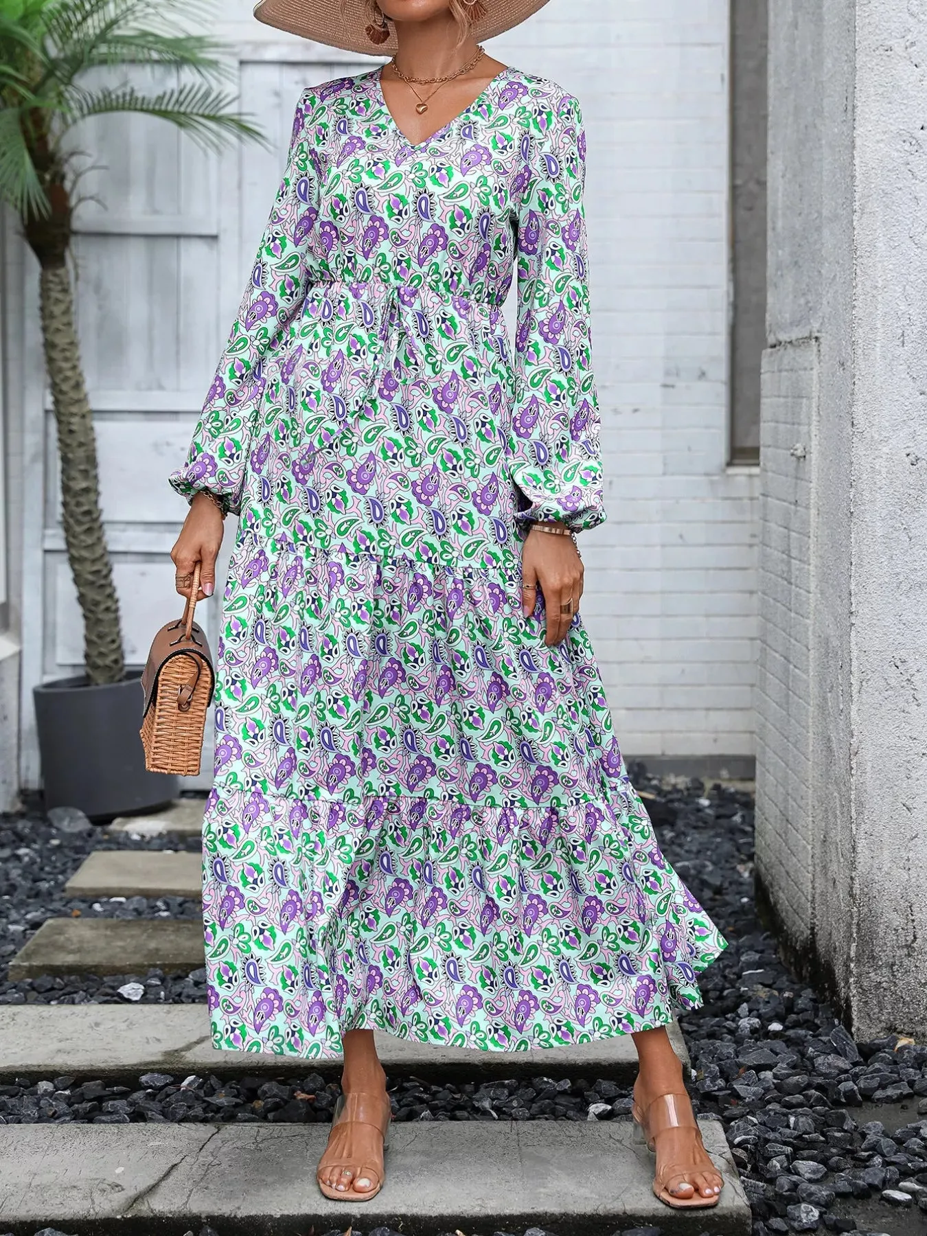 Printed V-Neck Long Sleeve Dress sold by Charming Charlie product image thumbnail 3