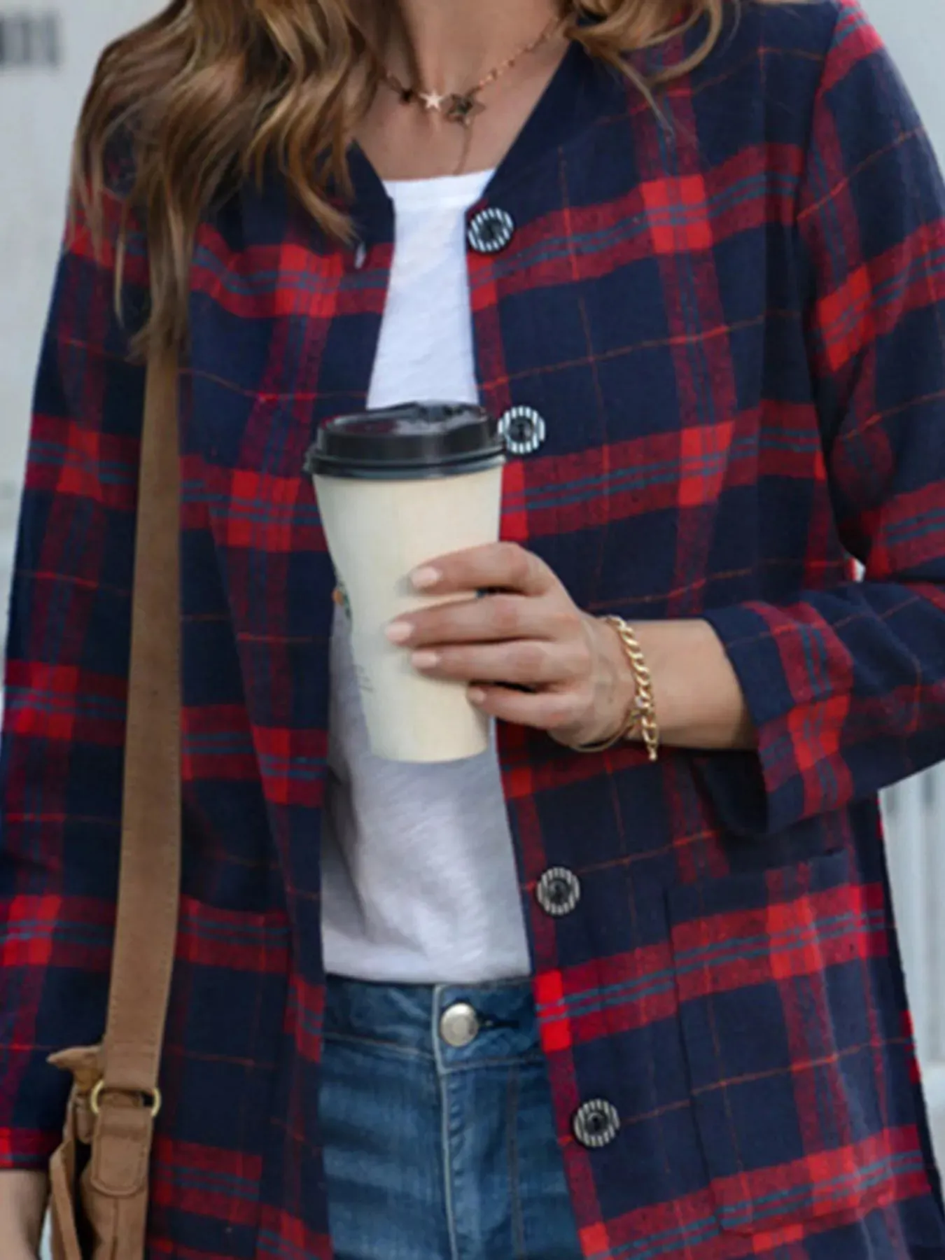 Plus Size Plaid Button-Down Longline Shirt sold by Charming Charlie product image thumbnail 4