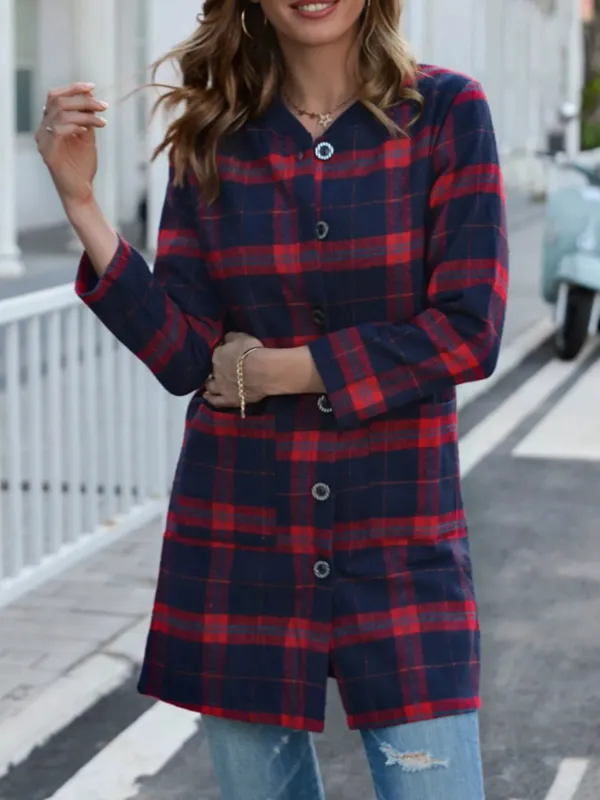 Plus Size Plaid Button-Down Longline Shirt sold by Charming Charlie