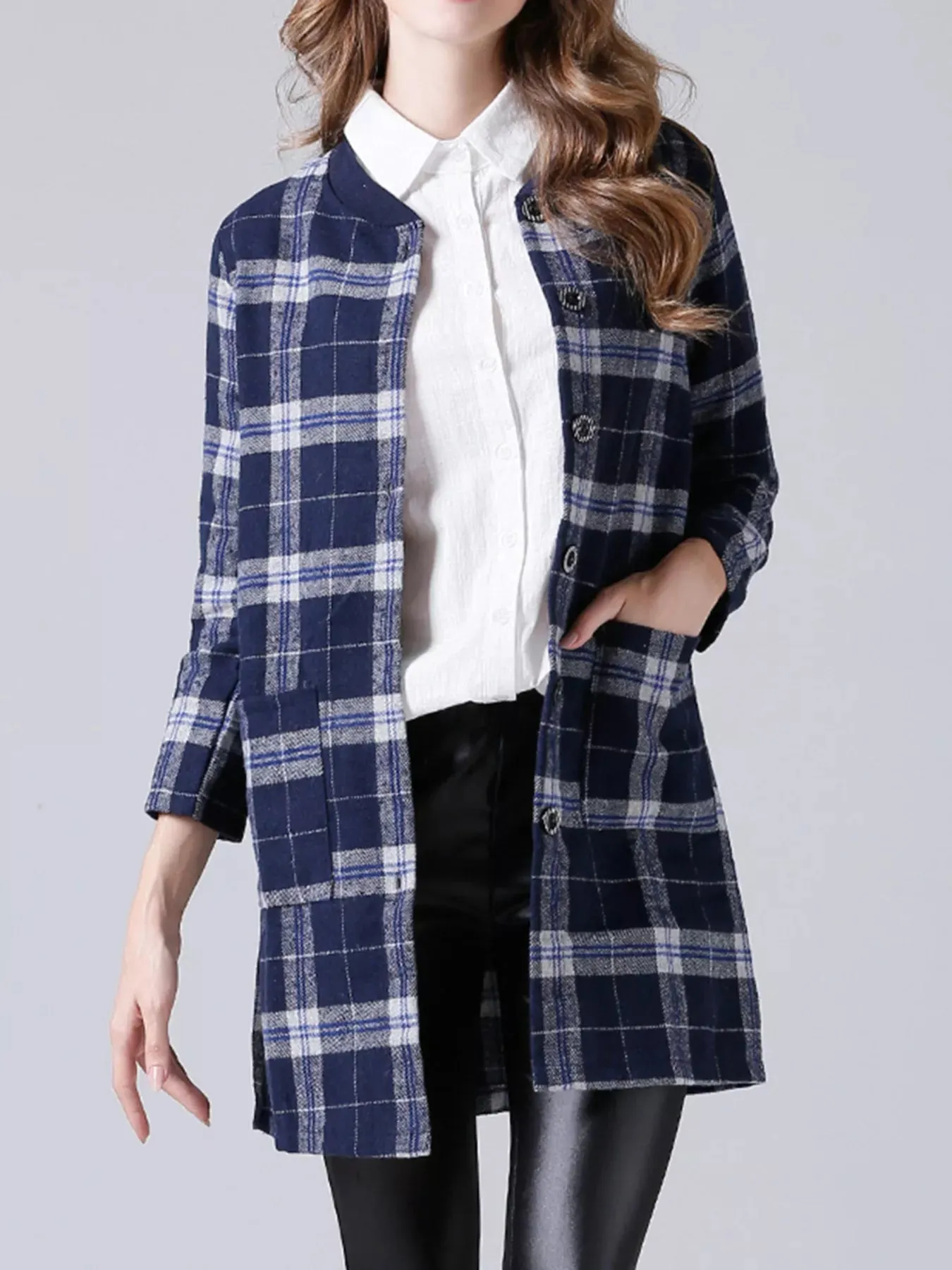 Plus Size Plaid Button-Down Longline Shirt sold by Charming Charlie product image thumbnail 5
