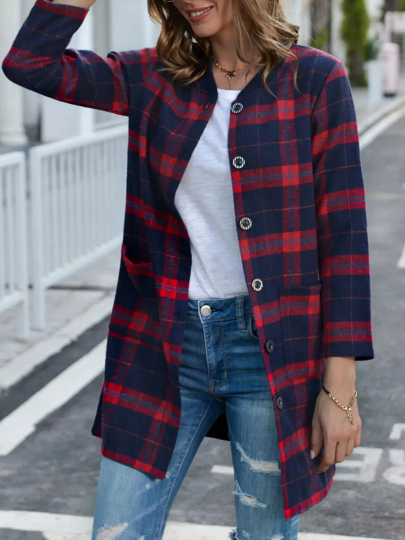 Plus Size Plaid Button-Down Longline Shirt sold by Charming Charlie product image thumbnail 3