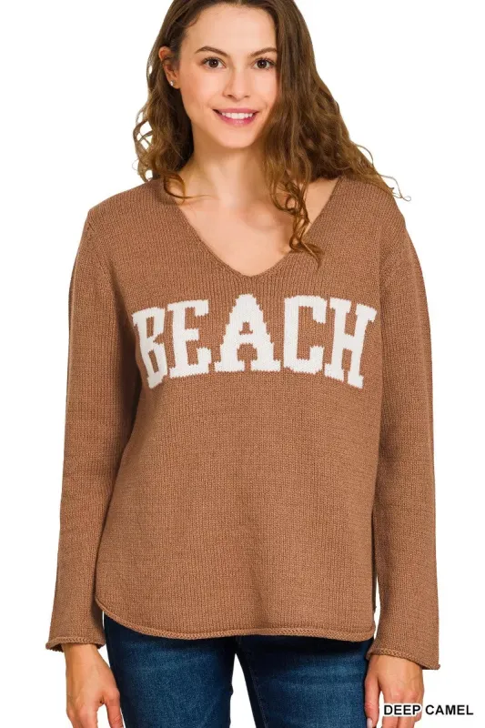Zenana Beach V Neck Sweater sold by Charming Charlie
