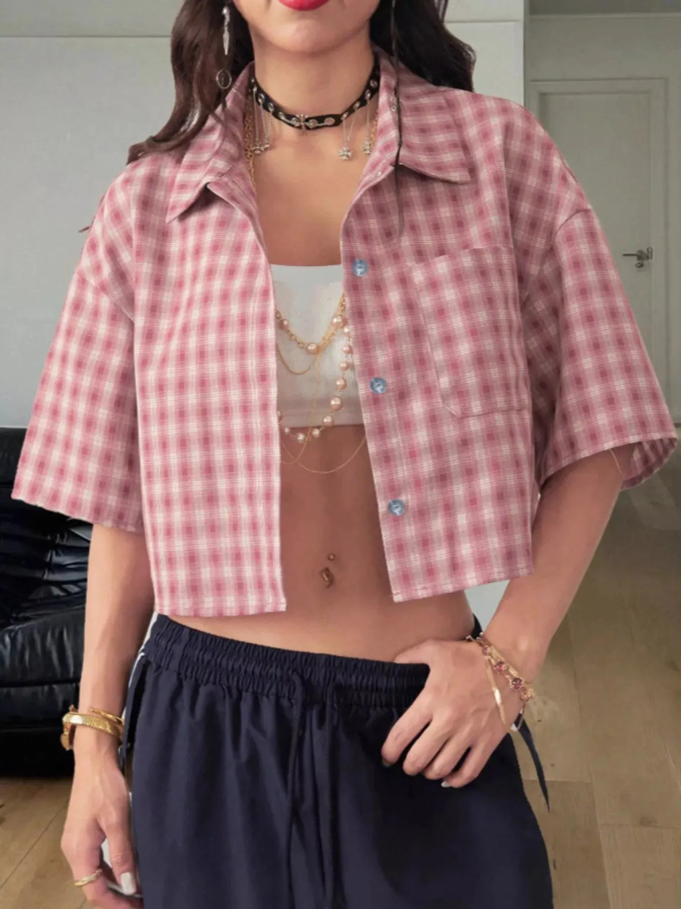 Plaid Button Up Cropped Shirt sold by Charming Charlie