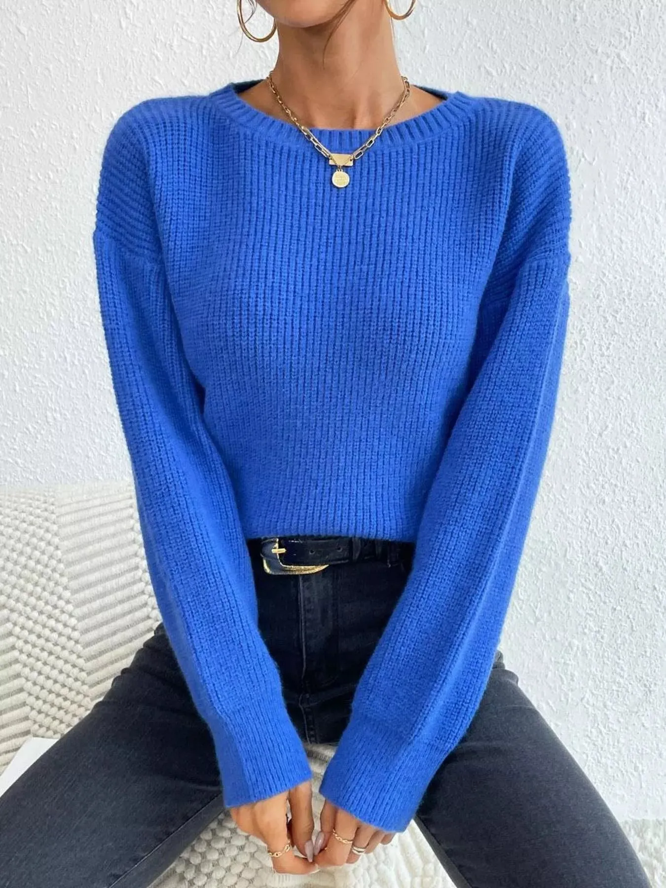Ribbed Knit Dropped Shoulder Sweater sold by Charming Charlie product image thumbnail 2