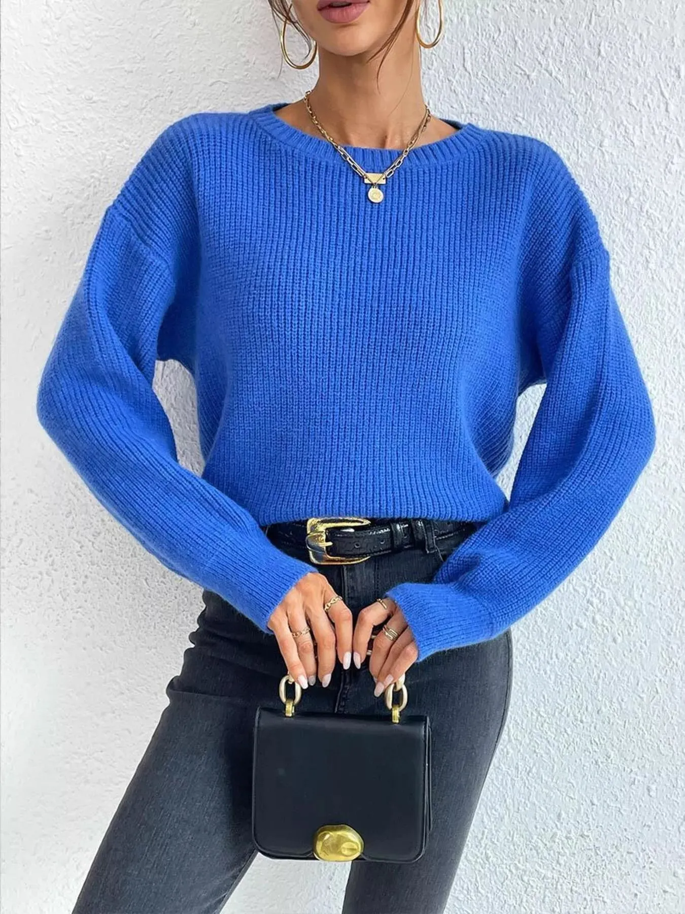 Ribbed Knit Dropped Shoulder Sweater sold by Charming Charlie product image thumbnail 3
