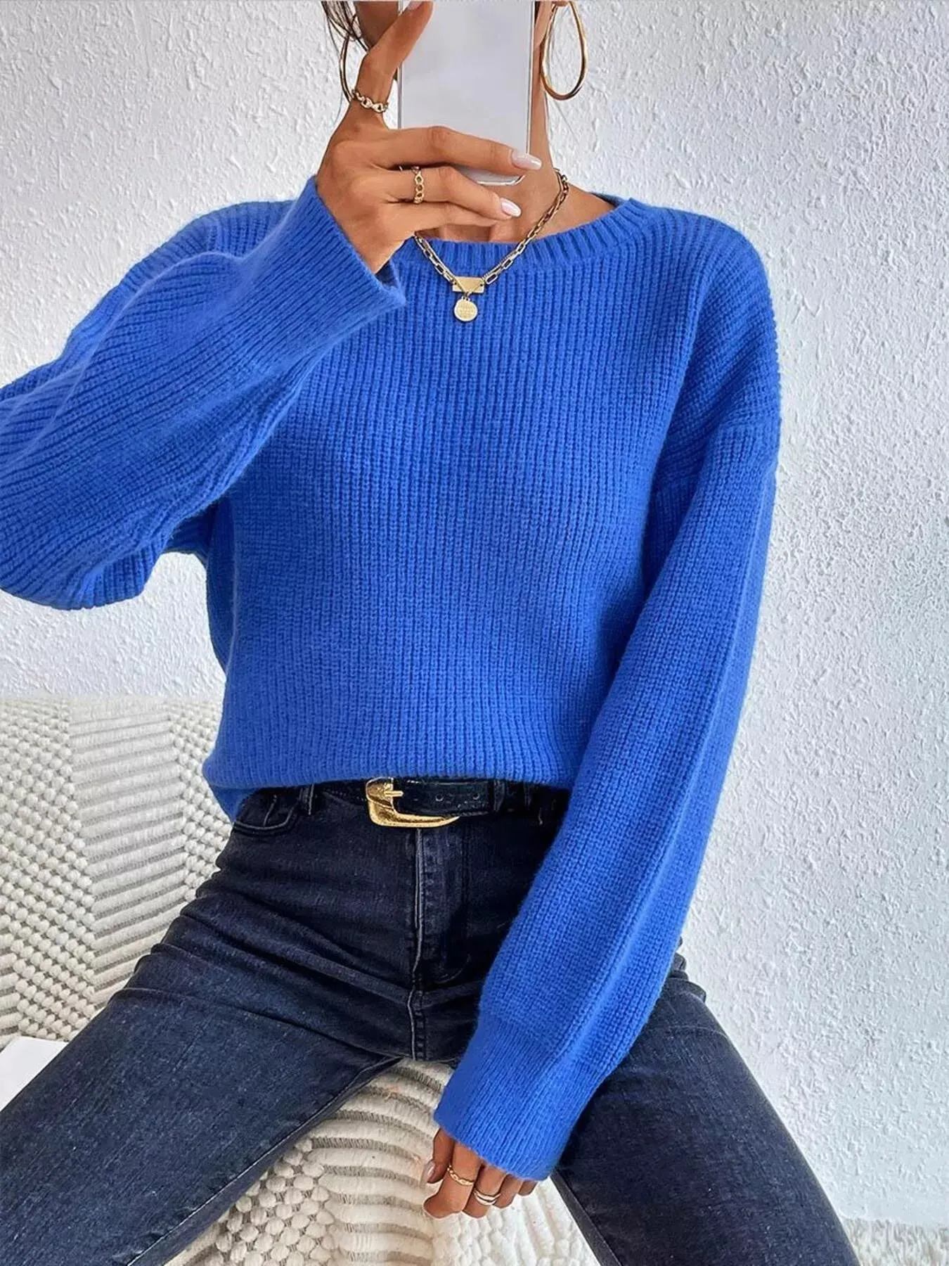 Ribbed Knit Dropped Shoulder Sweater sold by Charming Charlie product image thumbnail 4