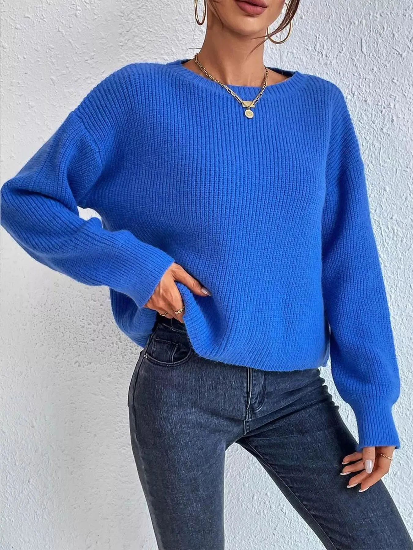 Ribbed Knit Dropped Shoulder Sweater sold by Charming Charlie