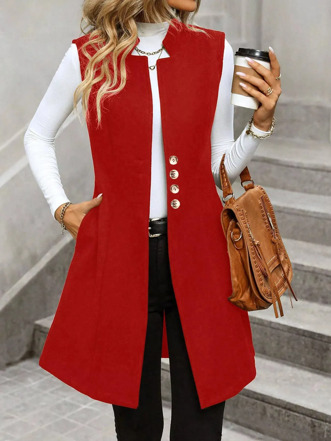 Button-Down Longline Vest Coat sold by Charming Charlie product image thumbnail 5