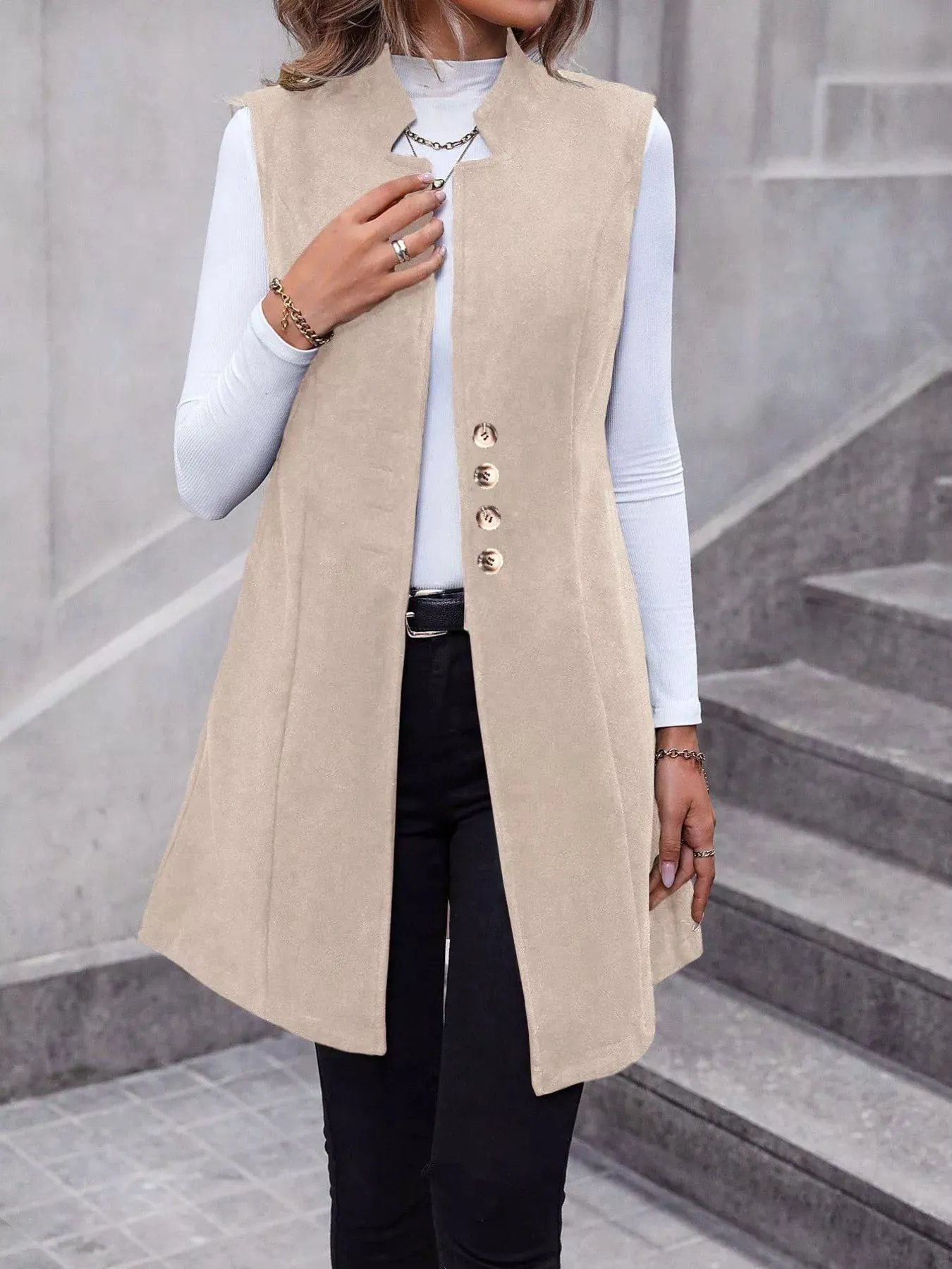 Button-Down Longline Vest Coat sold by Charming Charlie product image thumbnail 3