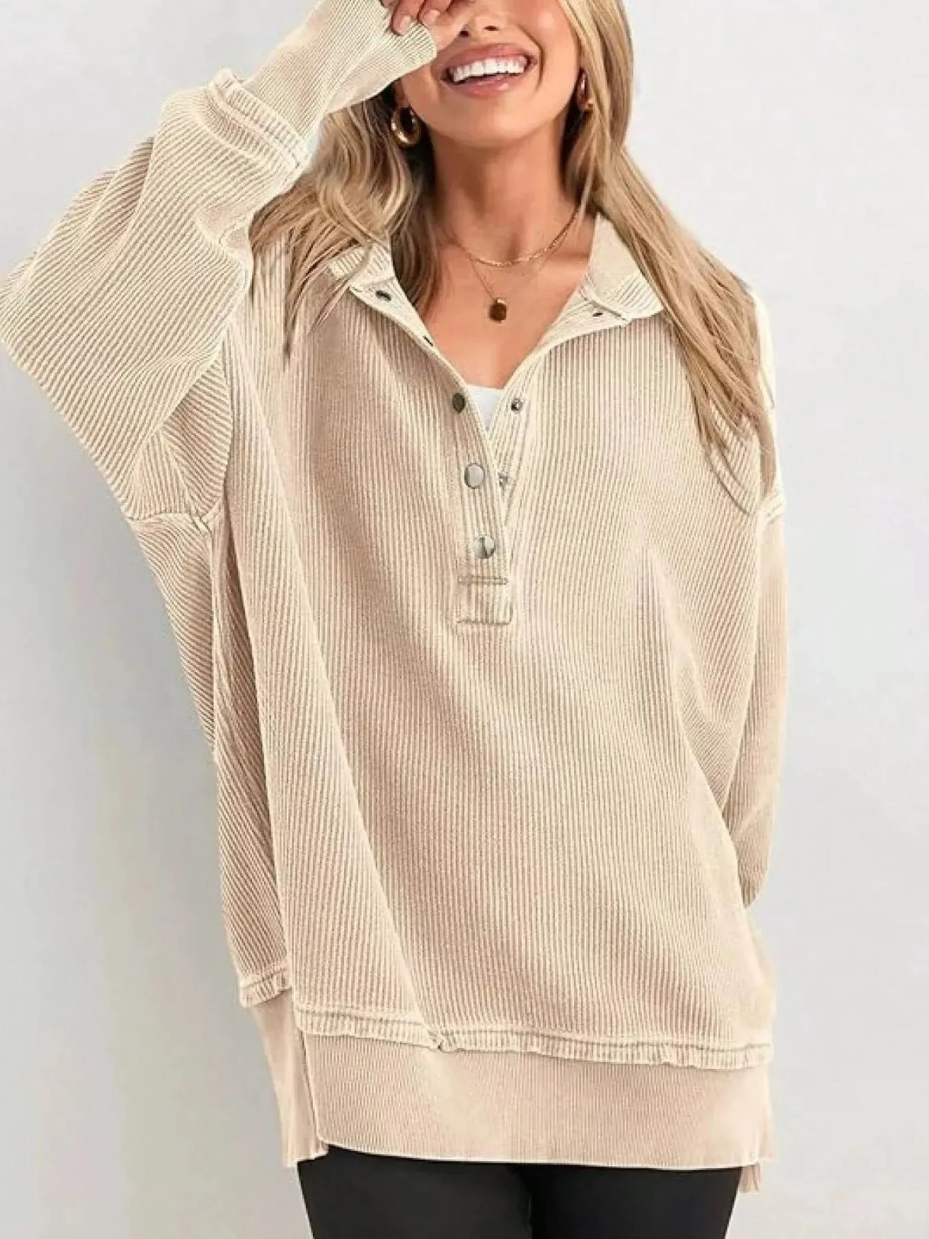 Half Snap Long Sleeve Hoodie sold by Charming Charlie product image thumbnail 3