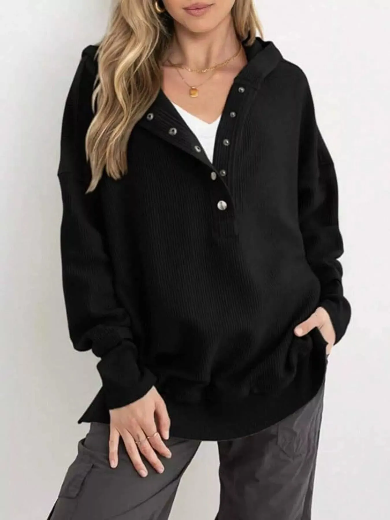 Half Snap Long Sleeve Hoodie sold by Charming Charlie product image thumbnail 4