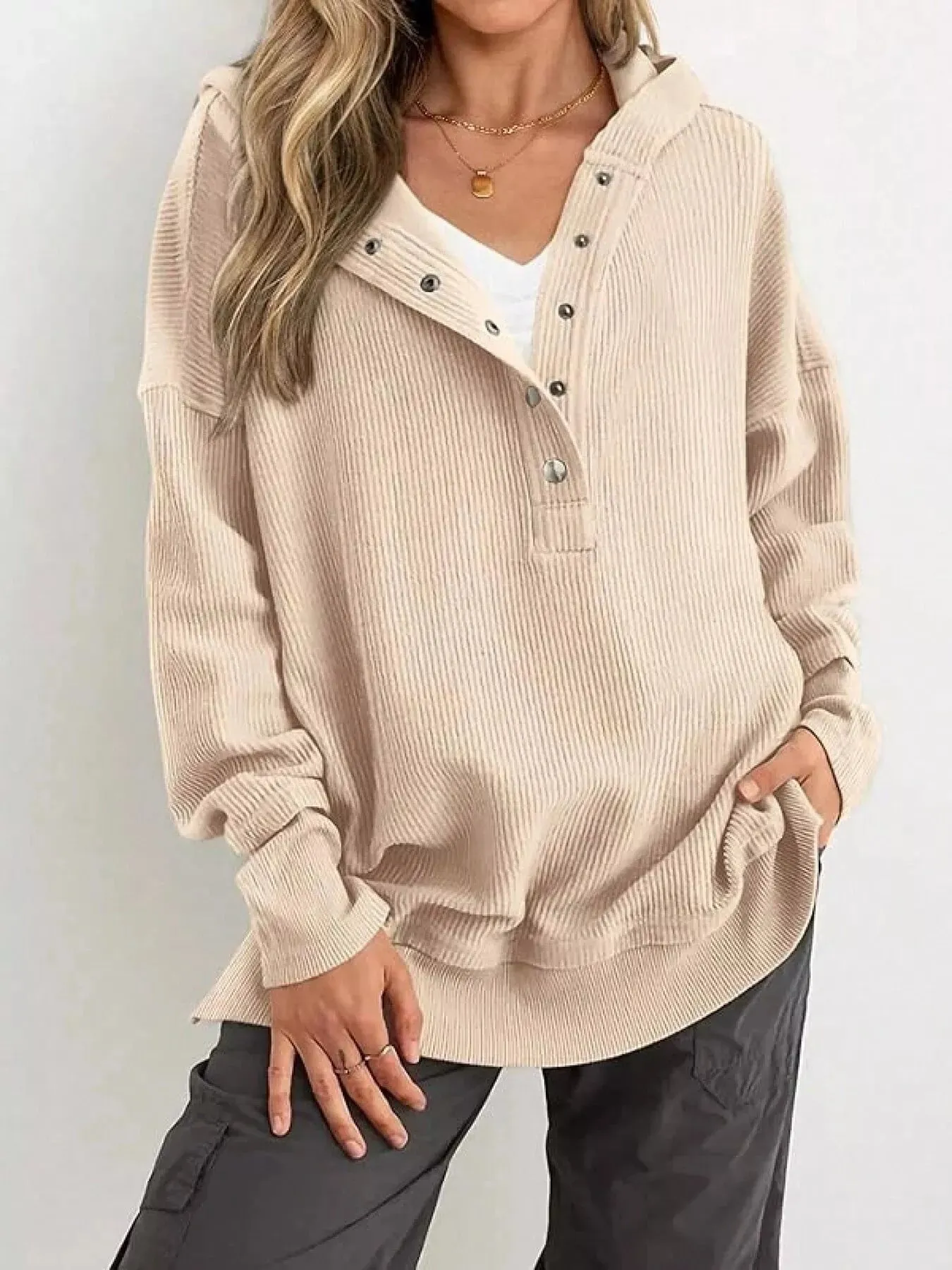 Half Snap Long Sleeve Hoodie sold by Charming Charlie