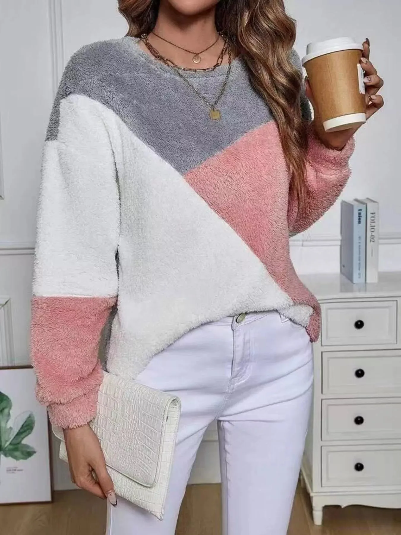 Color Block Fuzzy Knit Sweatshirt sold by Charming Charlie product image thumbnail 3