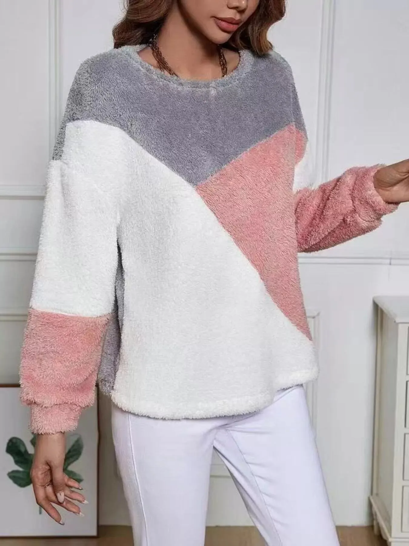 Color Block Fuzzy Knit Sweatshirt sold by Charming Charlie product image thumbnail 5