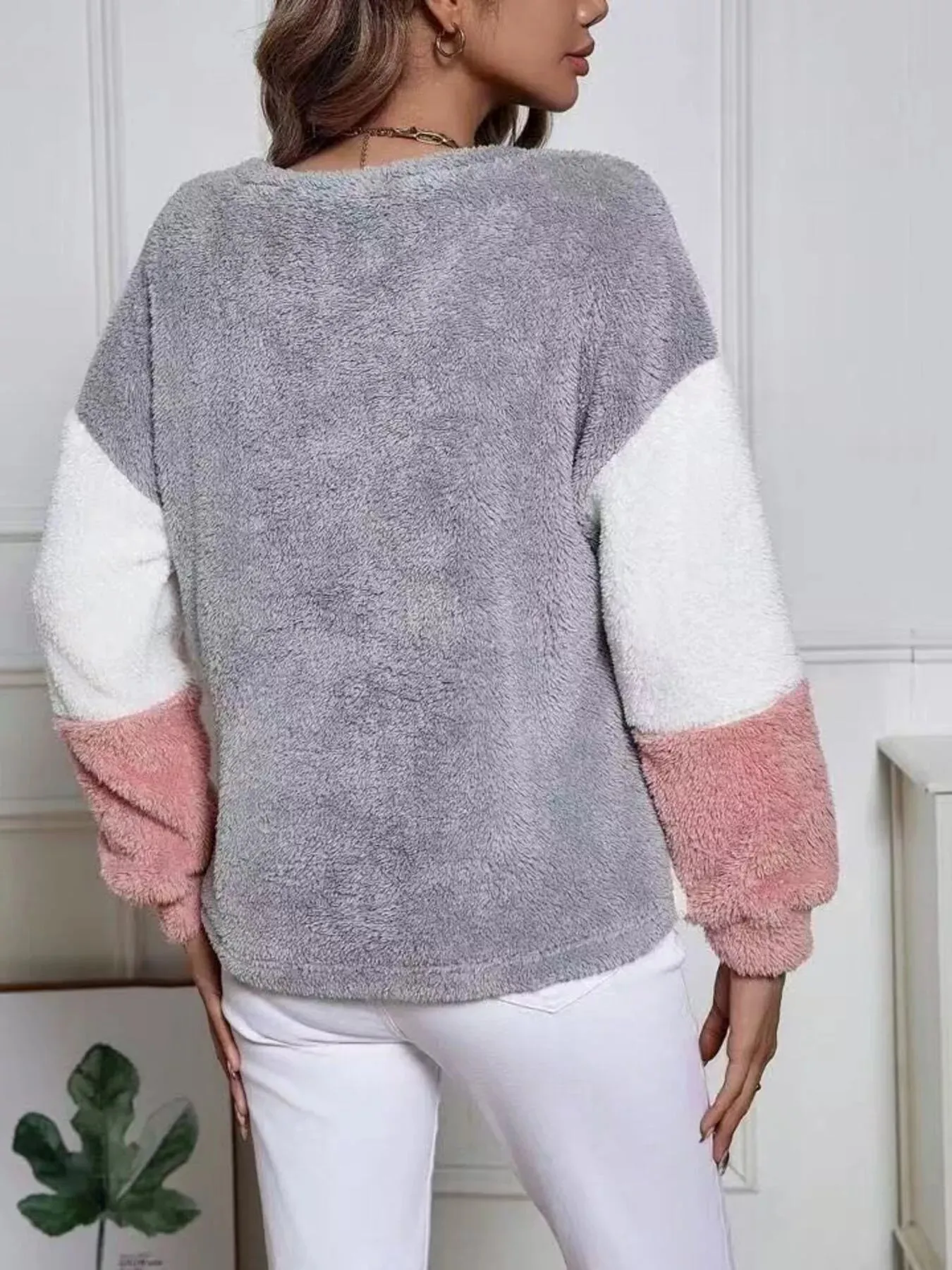 Color Block Fuzzy Knit Sweatshirt sold by Charming Charlie product image thumbnail 2
