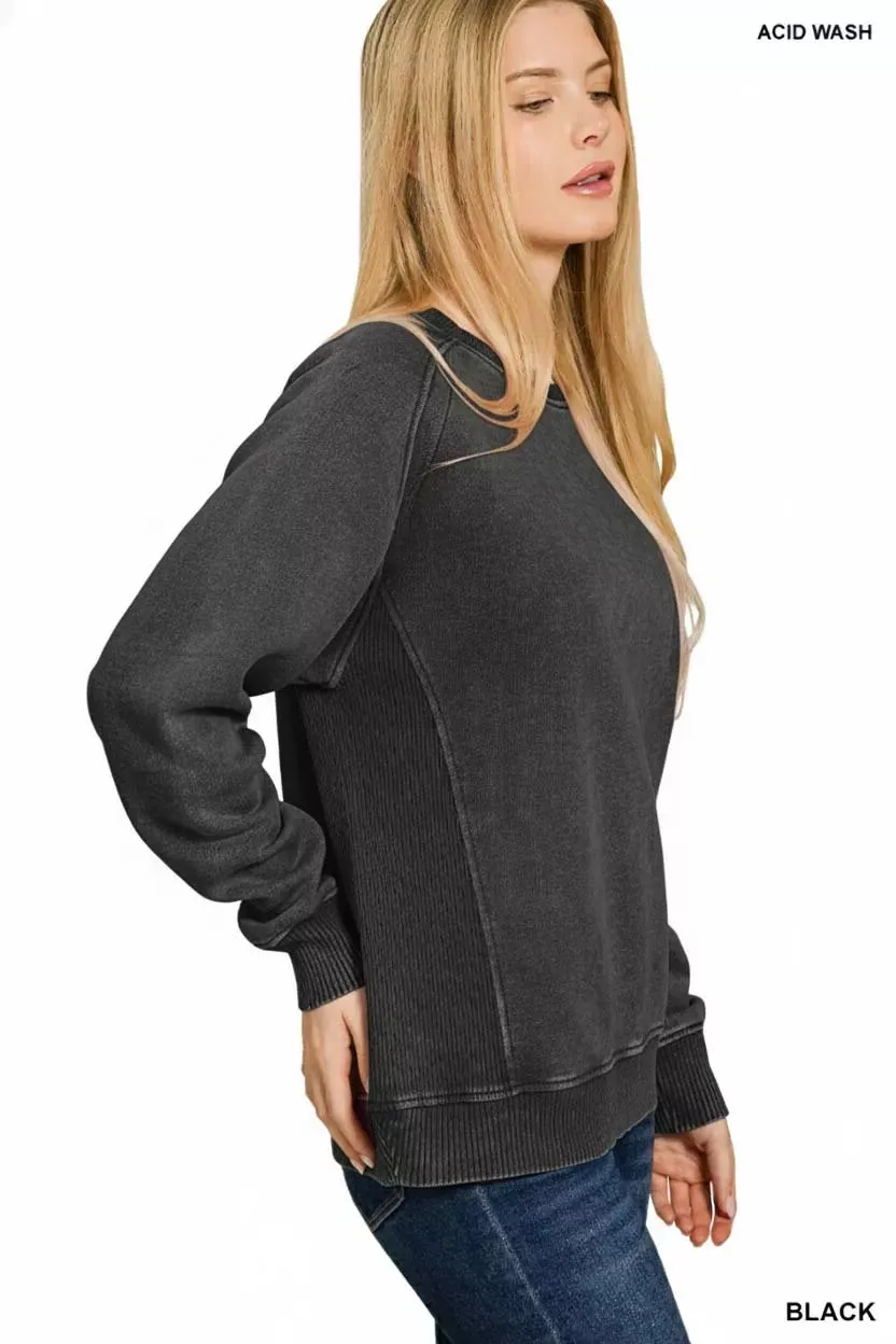 Zenana Acid Washed Fleece Sweatshirt with Side Rib sold by Charming Charlie product image thumbnail 2