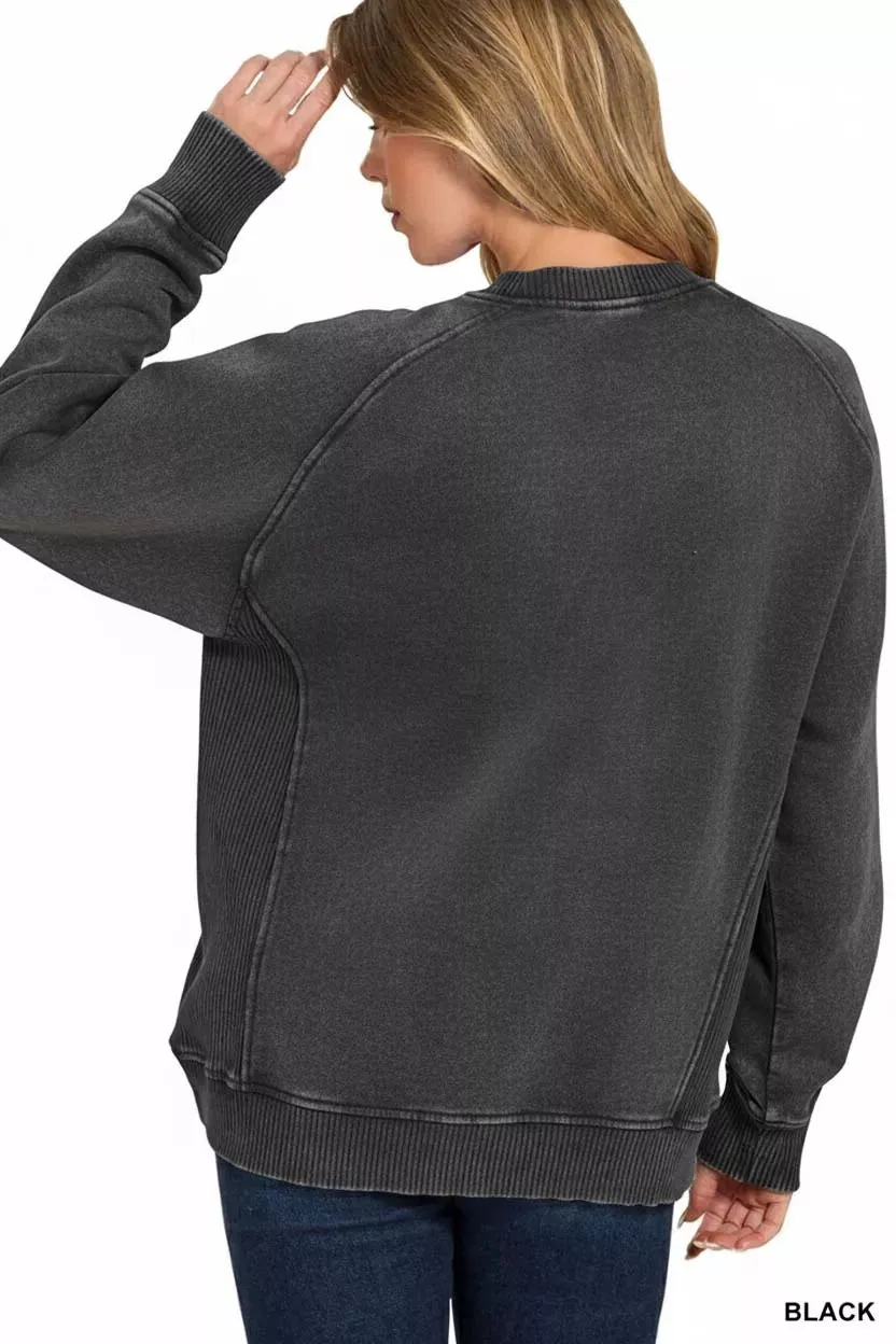 Zenana Acid Washed Fleece Sweatshirt with Side Rib sold by Charming Charlie product image thumbnail 3