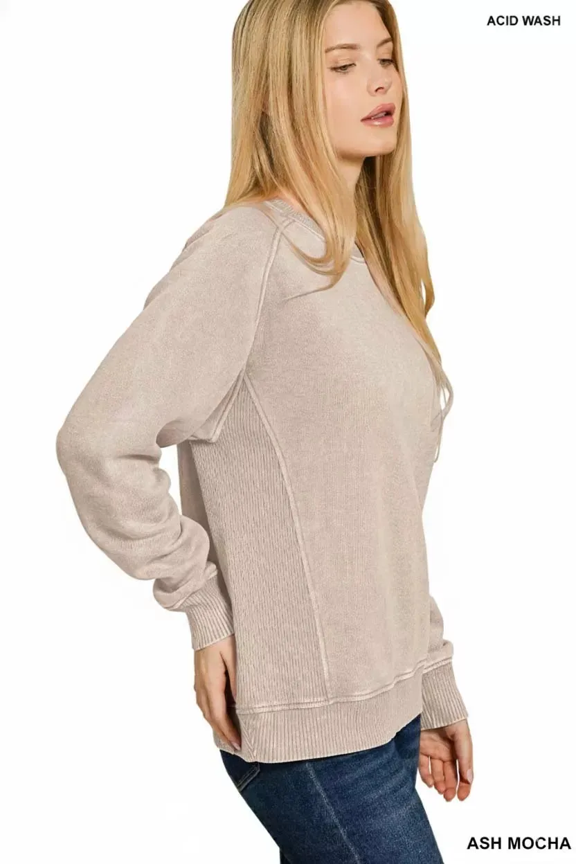 Zenana Acid Washed Fleece Sweatshirt with Side Rib sold by Charming Charlie product image thumbnail 2