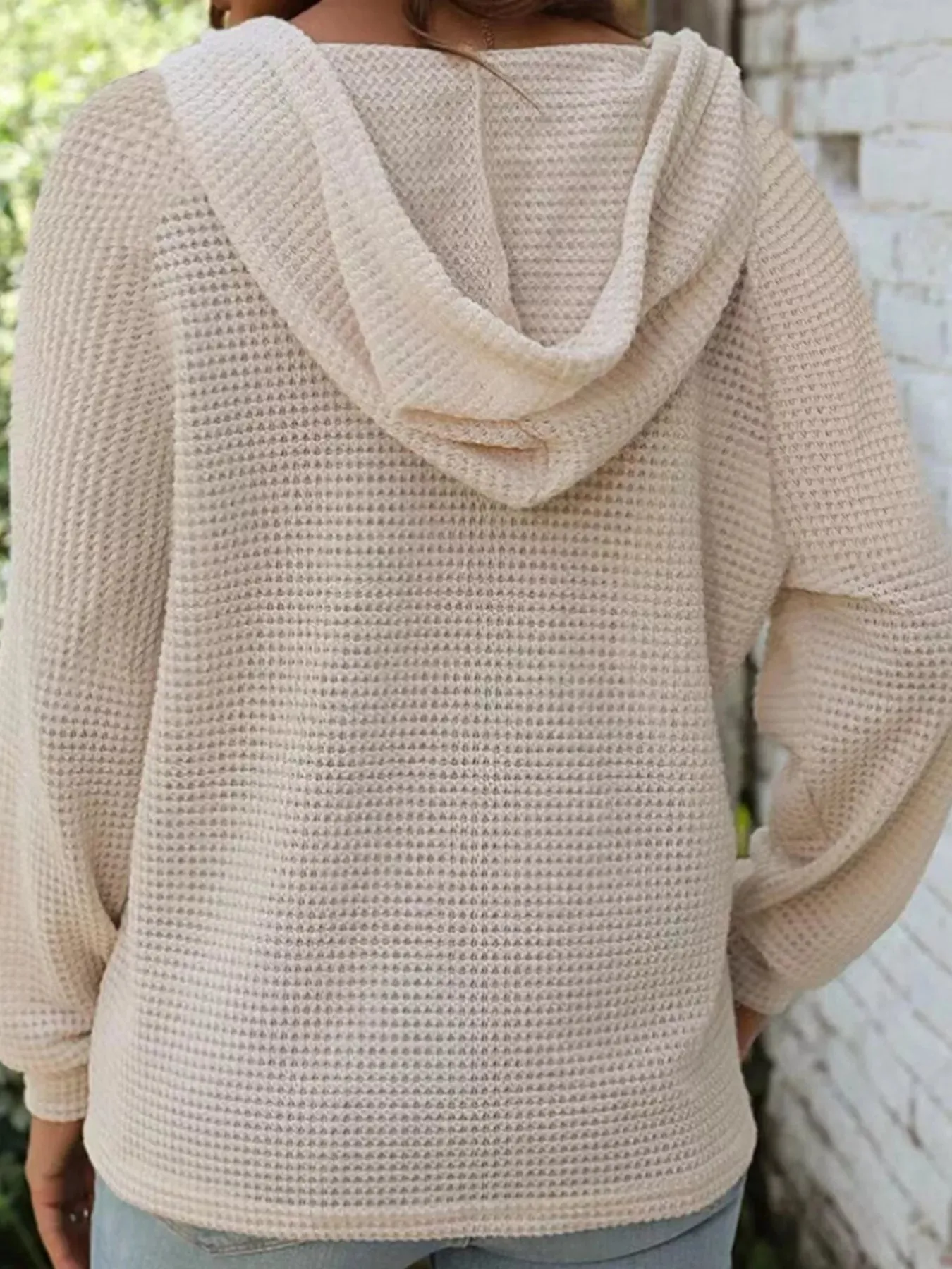Casual Waffle Knit Button Detail Hoodie sold by Charming Charlie product image thumbnail 2