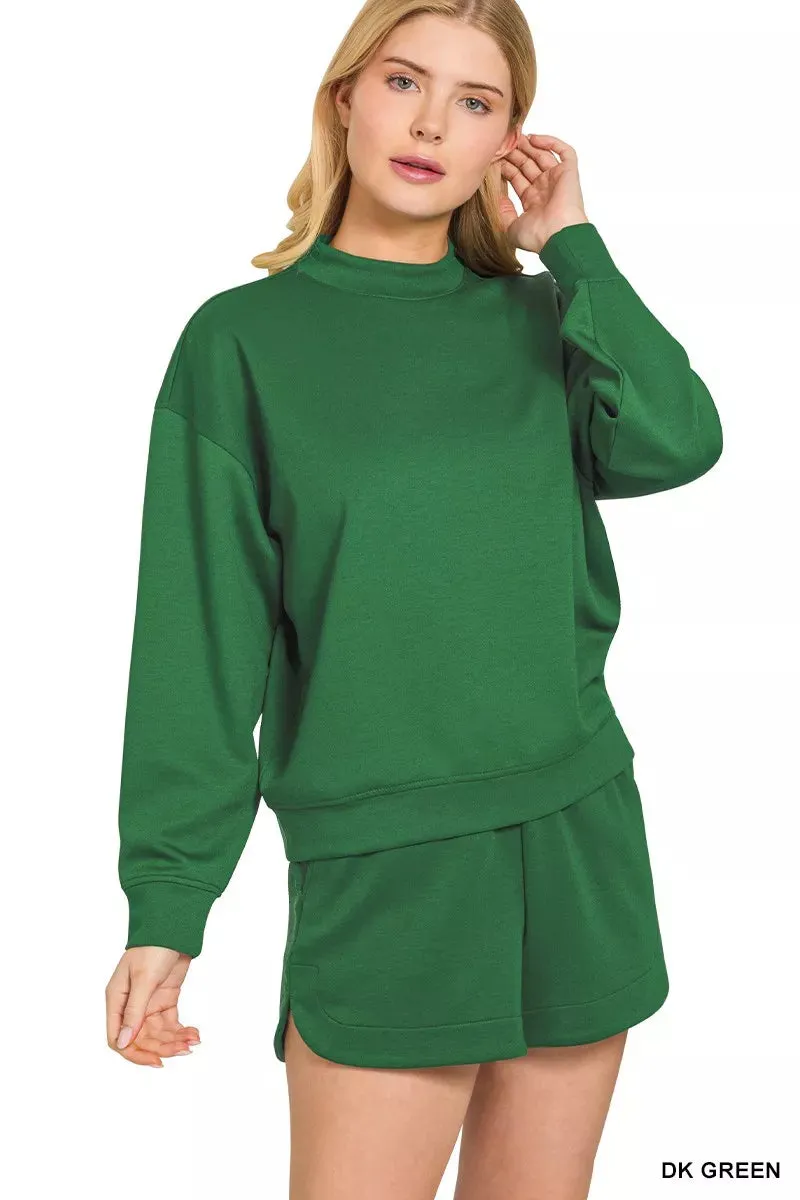 Zenana Scuba Long Sleeve Sweatshirt and Shorts Set sold by Charming Charlie