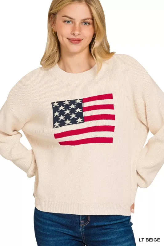 Zenana American Flag Crew Neck Sweater sold by Charming Charlie
