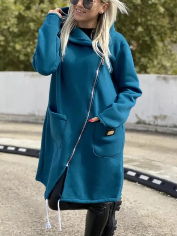 Full Size Asymmetrical Zip-Up Hooded Fleece Outerwear Plus Size sold by Charming Charlie